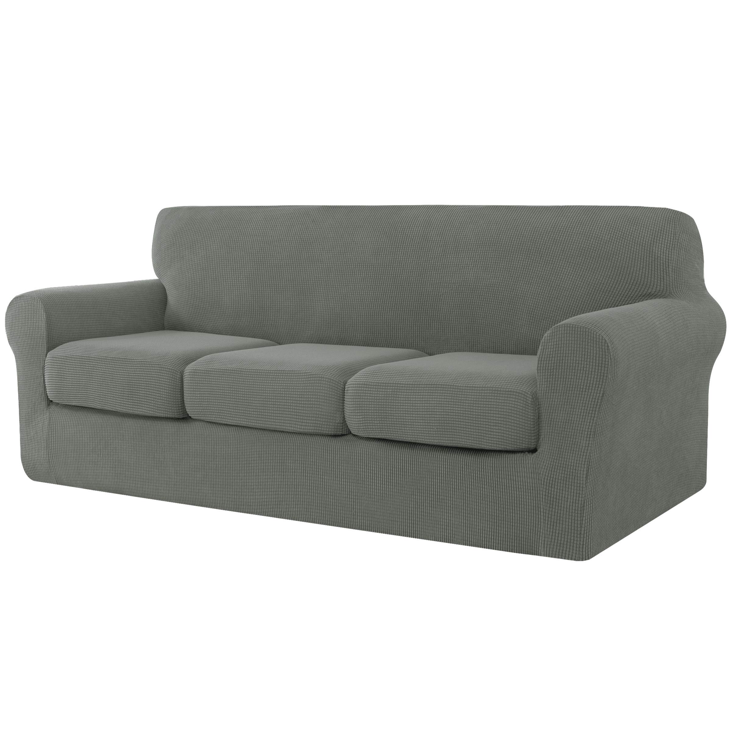 CHUN YI 4 Pieces Sofa Cover with 3 Separate Seat Cushion Covers, Sofa cover 3 seater Couch Cover for Living Room for pet, Jacquard Spandex Fabic Sofa Slipcover (Dove Grey)