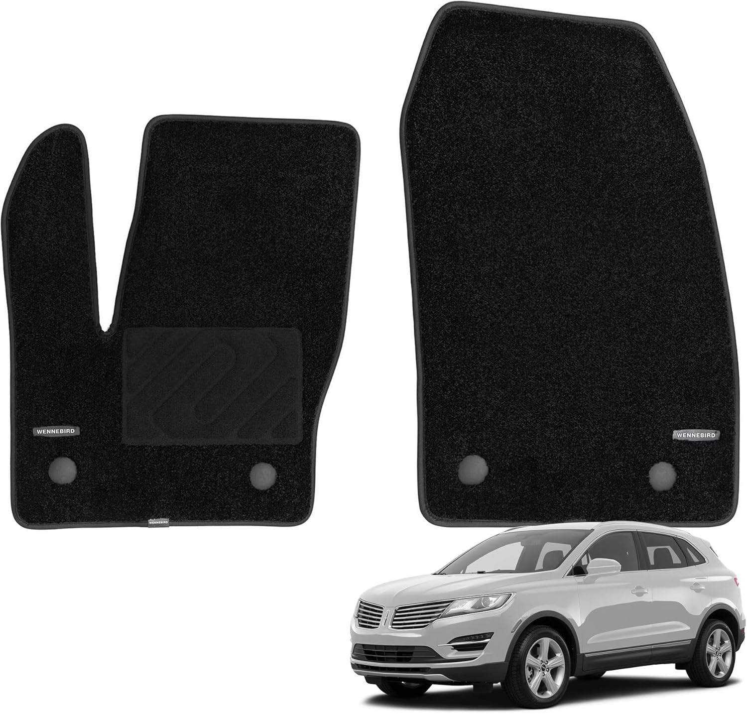WENNEBIRD Superior Carpet Front Row Floor Mats for 2015-2019 Lincoln MKC, 0.6-Inch Ultra-Thick, Noise-Reducing, All-Weather Waterproof Anti-Slip – 2-Pc Set 2015-2019 MKC 2-Pc Set
