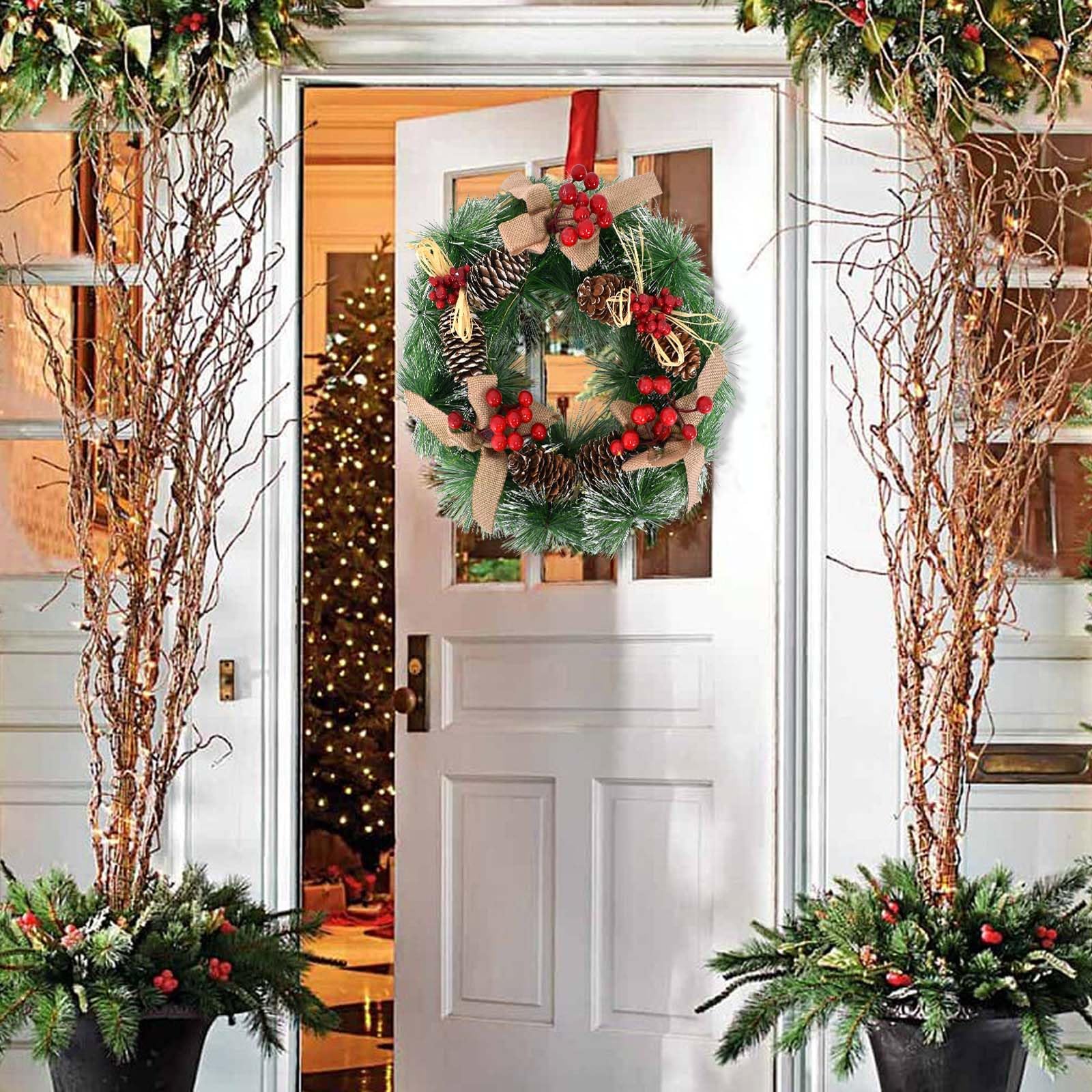 Couronne de baies rouges artificielles de 45,7 cm - Couronne de houx - Décoration de Noël pour porte d'entrée, intérieur ou extérieur (#1
