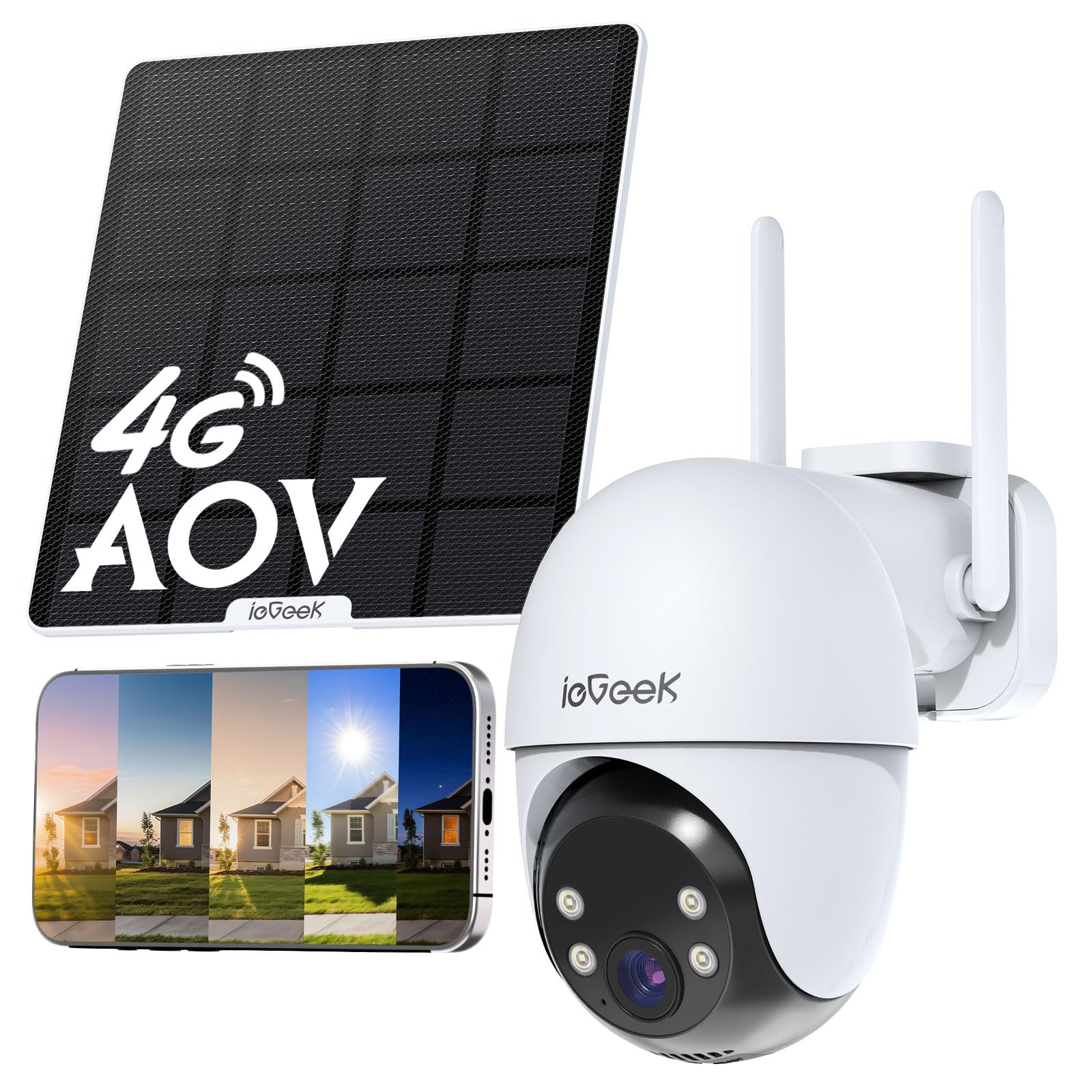 ieGeek 24/7 Registrazione AOV 4G LTE Telecamera Esterno con SIM Senza WiFi, 2K, Rilevamento AI, Tracciamento Auto, Visione Notturna 25m, Memoria 512GB, 5W Pannello Solare, 10000mAh Batteria, IP65