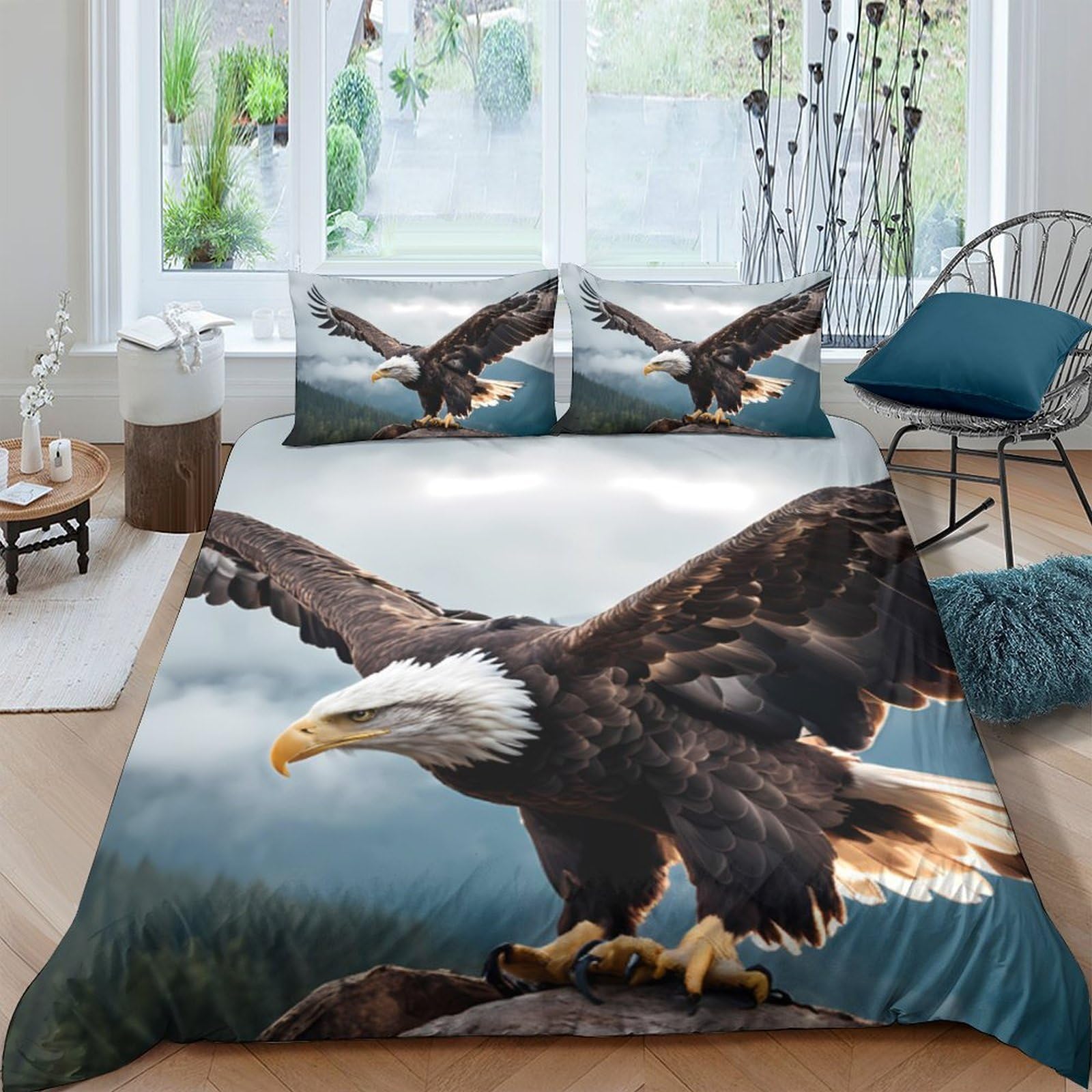 Ctjqhvkz Style-10 3D Printed Bald Eagle Fitted Sheet Microfiber Soft Breathable Forest Mountain Bed Cover For Bedroom Dorm Mattress Decor Single（135X200cm）