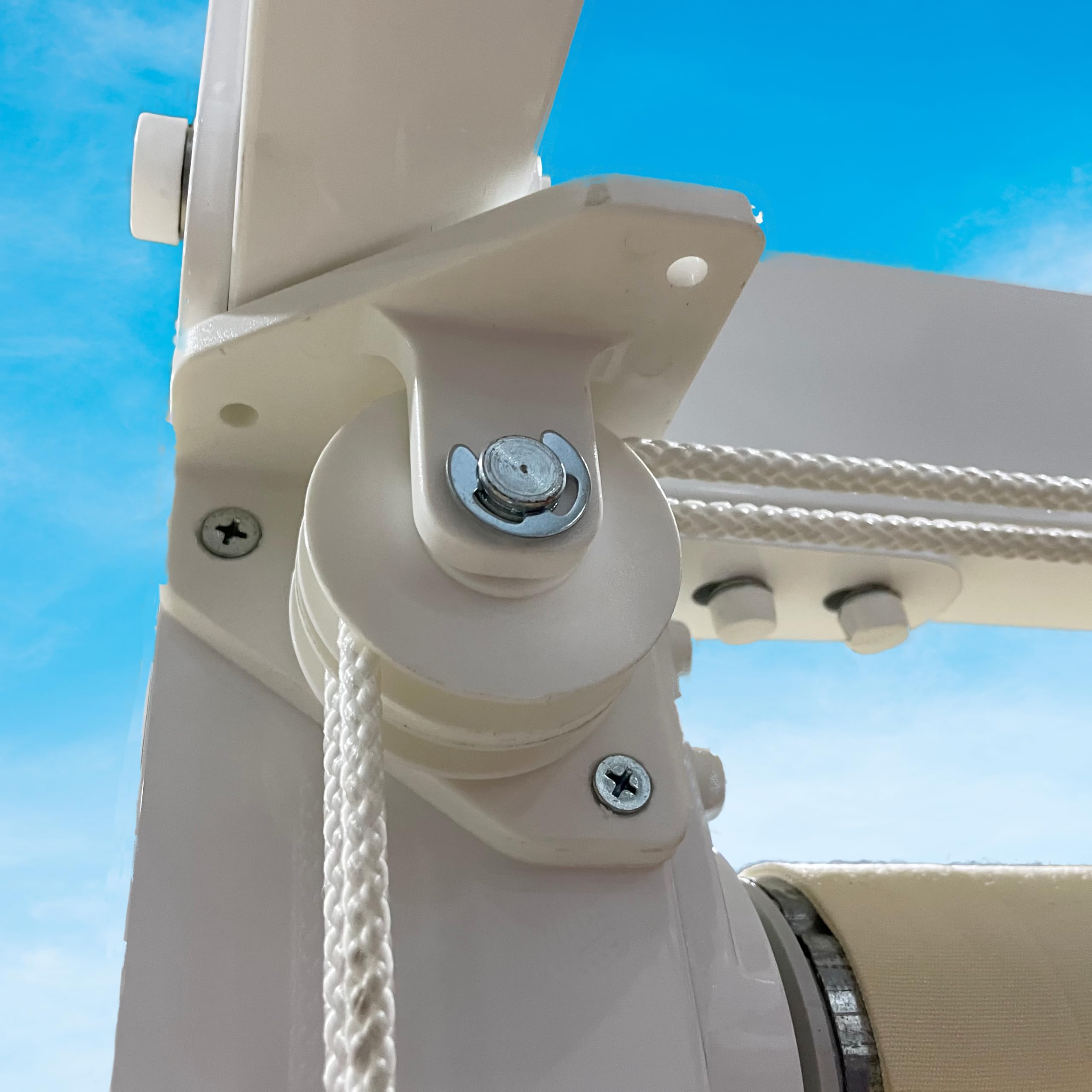 Teletoldo Kit de poulies pour pergola coulissante Blanc | 3 poulies (2 centrales + 1 latérale) | Nylon silencieux + goupille métallique | pour corde Ø5-6 mm | jusqu'à 7 x 7 m
