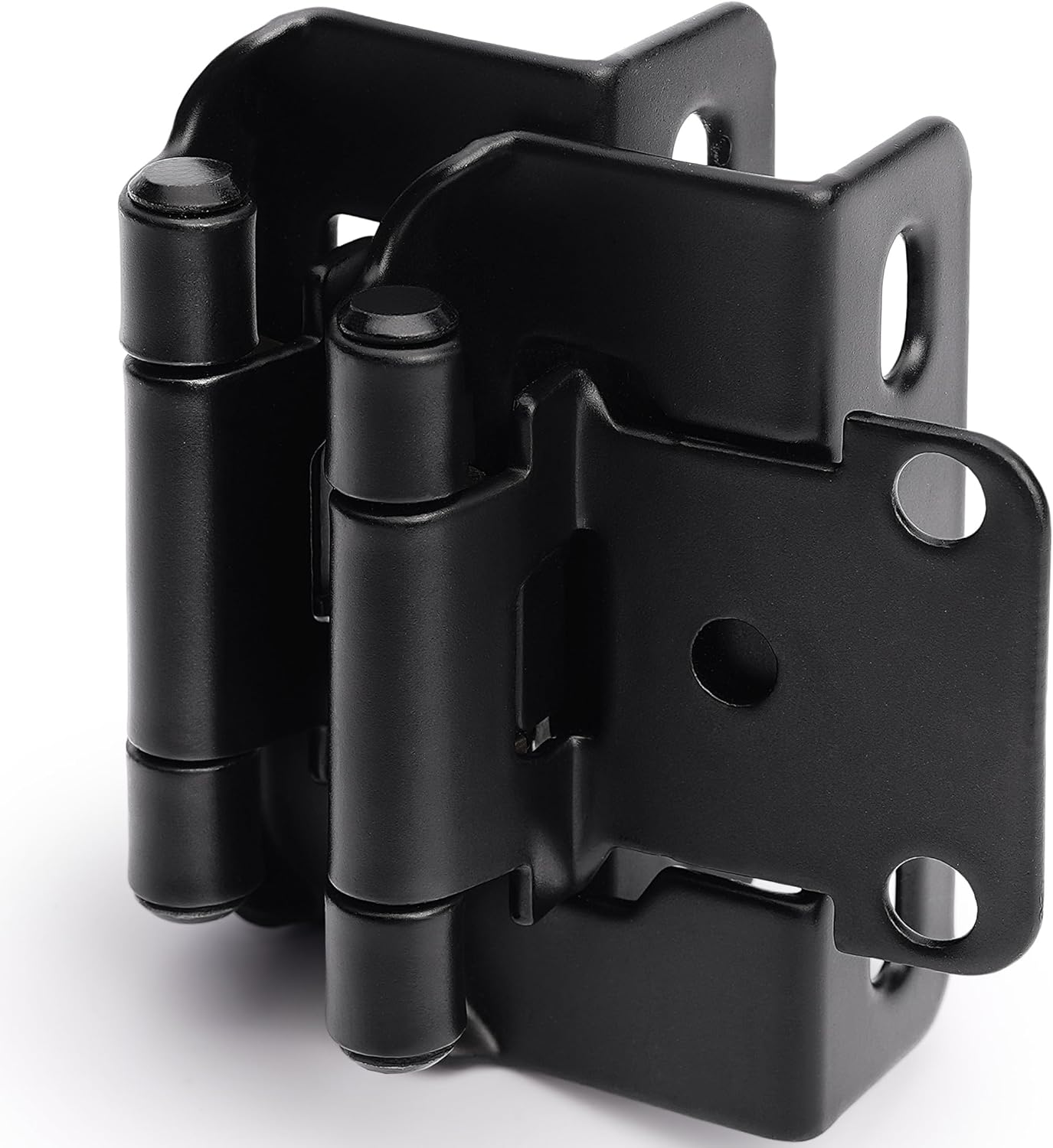 DecoBasics 50 Pack 1/2" Overlay Black Cabinet Hinges for Cabint Doors (25 Pairs) – Self-Closing Partial Wrap Semi-Concealed Face Frame Hinge for Cupboard & Kitchen Doors w/Screws & Quiet Bumpers