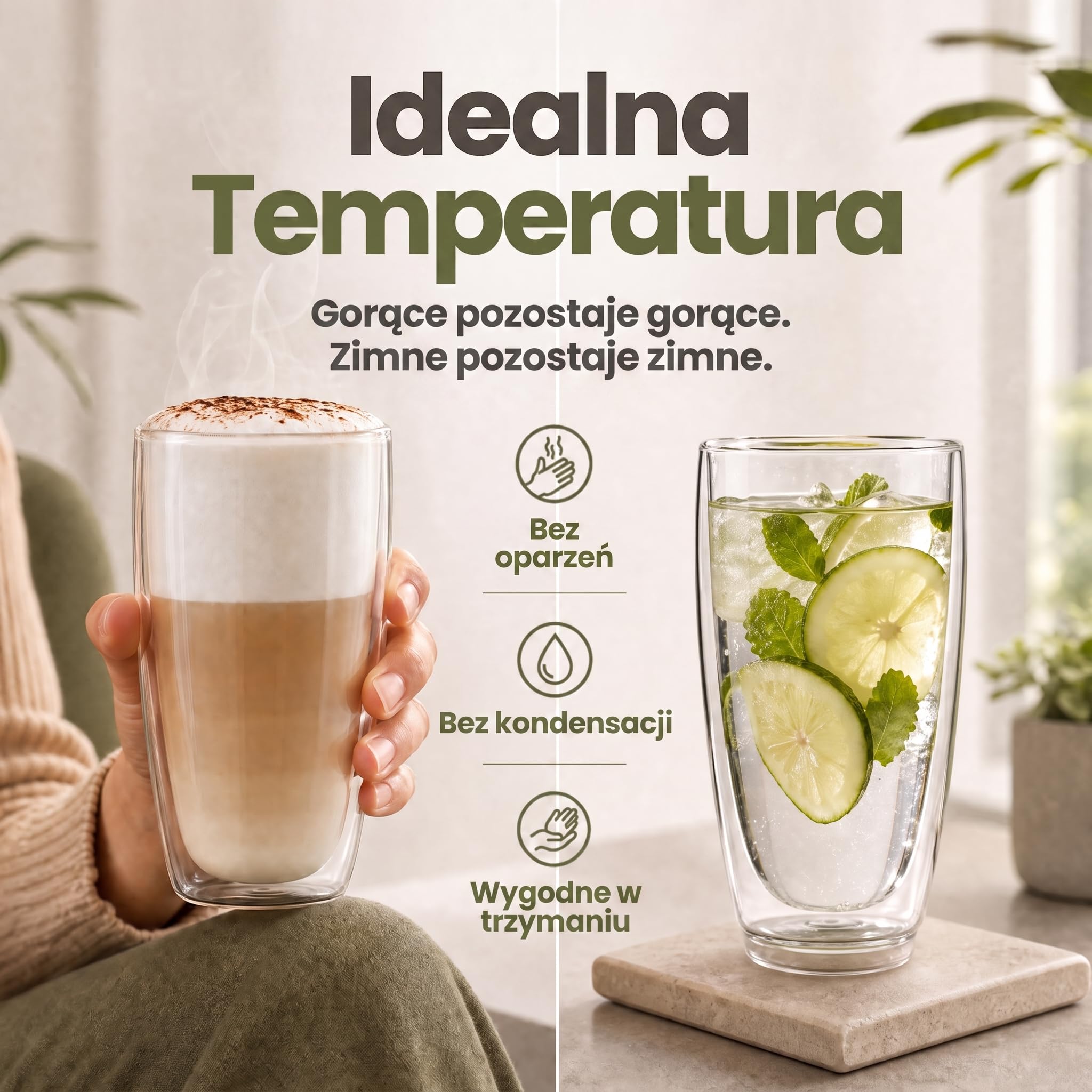 Dimono® Szklanki z Podwójną Ścianką 12 szt. - Latte & Koktajle | Ręcznie dmuchane szkło borokrzemianowe - efekt unoszenia napoju - do latte macchiato, wody i long drinków