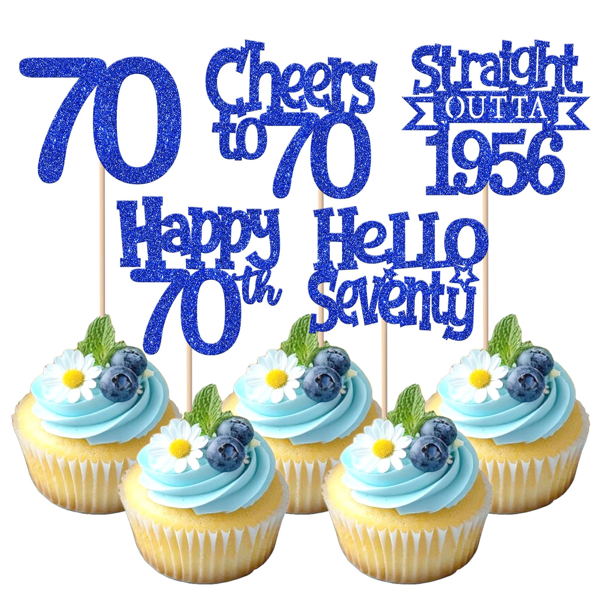 30 Stück 70th Geburtstag Cupcake Toppers Glitzer Straight Outta 1956 Kuchen Deko Seventy Hello 70 Tortendeko für Prost auf 70 Jahre Geburtstag Hochzeit Jahrestag Party Kuchen Dekoration Blau