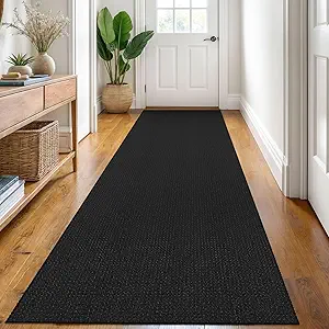 KOZYFLY Runners for Hallways 3x8 ft Washable Kitchen Runner Non Slip Rubber Backed Hall Runners Cotton Entryway Runner Rugs Floor Carpet for Indoor Backdoor Bedroom Kitchen, Black/Dark Grey