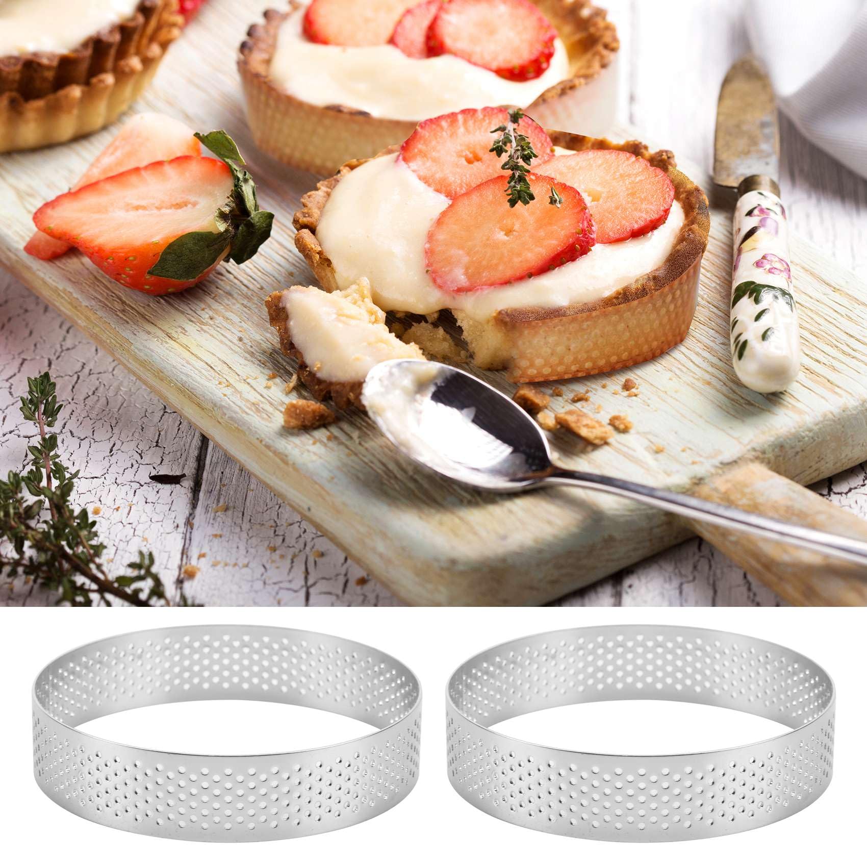10 Anelli Per Crostate In Acciaio Inox - Stampini Tondo 7cm Per Torte, Mousse E Quiche - Foto 6