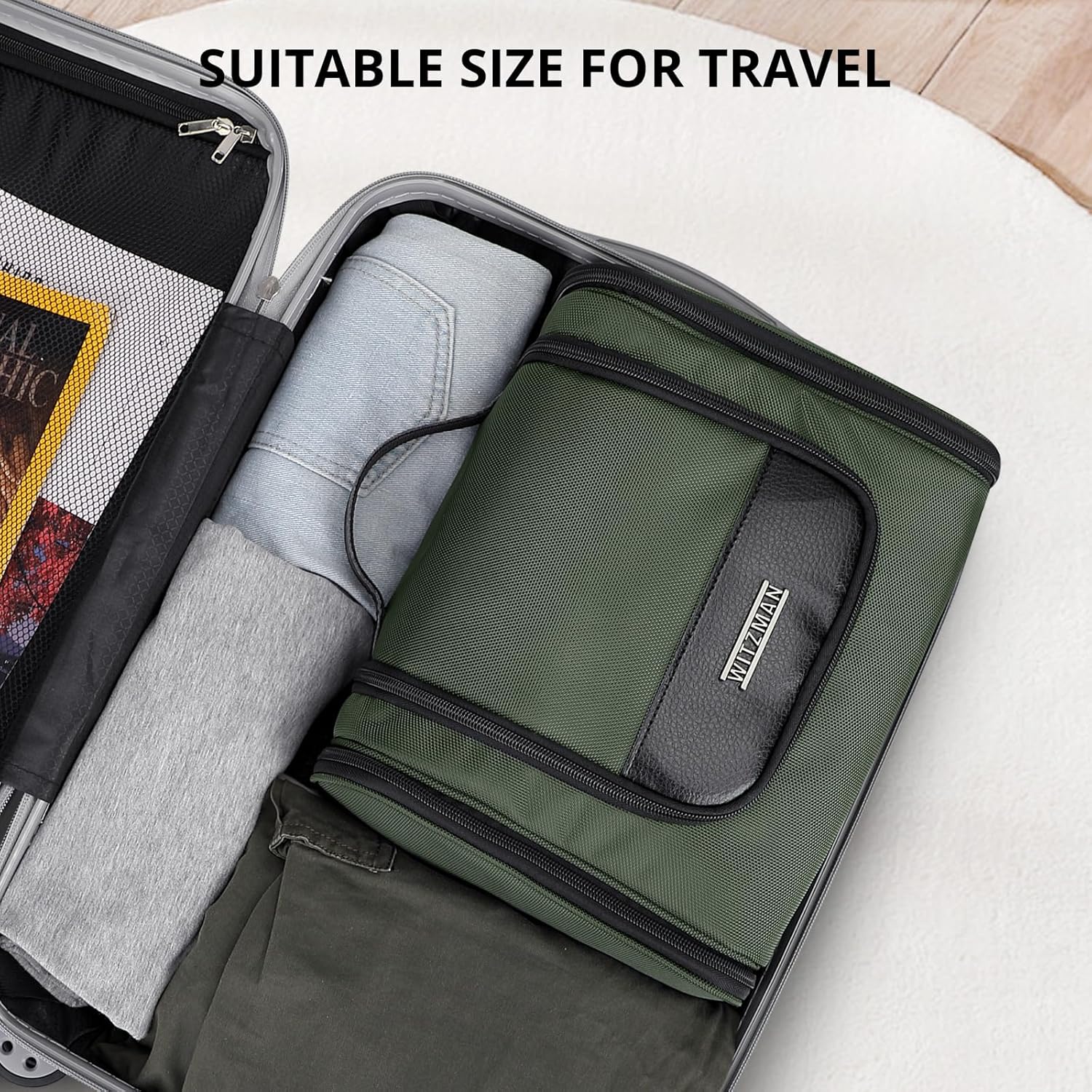 WITZMAN Toiletry Bag for Men Women Large Hanging Multi-organization Bathroom Bag Water-resistant Dopp Kit Shaving Bag Men(B690 Army Green)