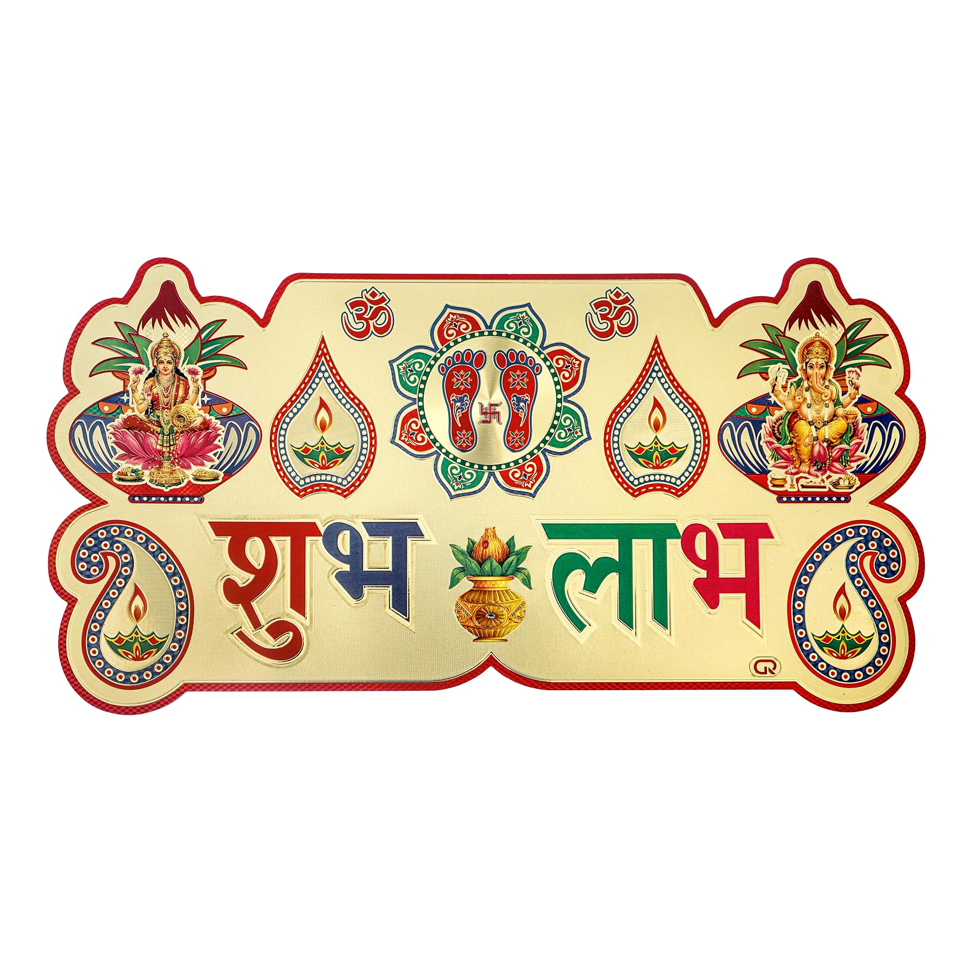 Hawai Gold Plated Self Adhesive Gold Plated Ganesh Lakshmi/Laxmi Subh Labh Door Decor Sticker for Home Decoration Pooja Diwali Festival Decor, 39x20cm, SFDI00699