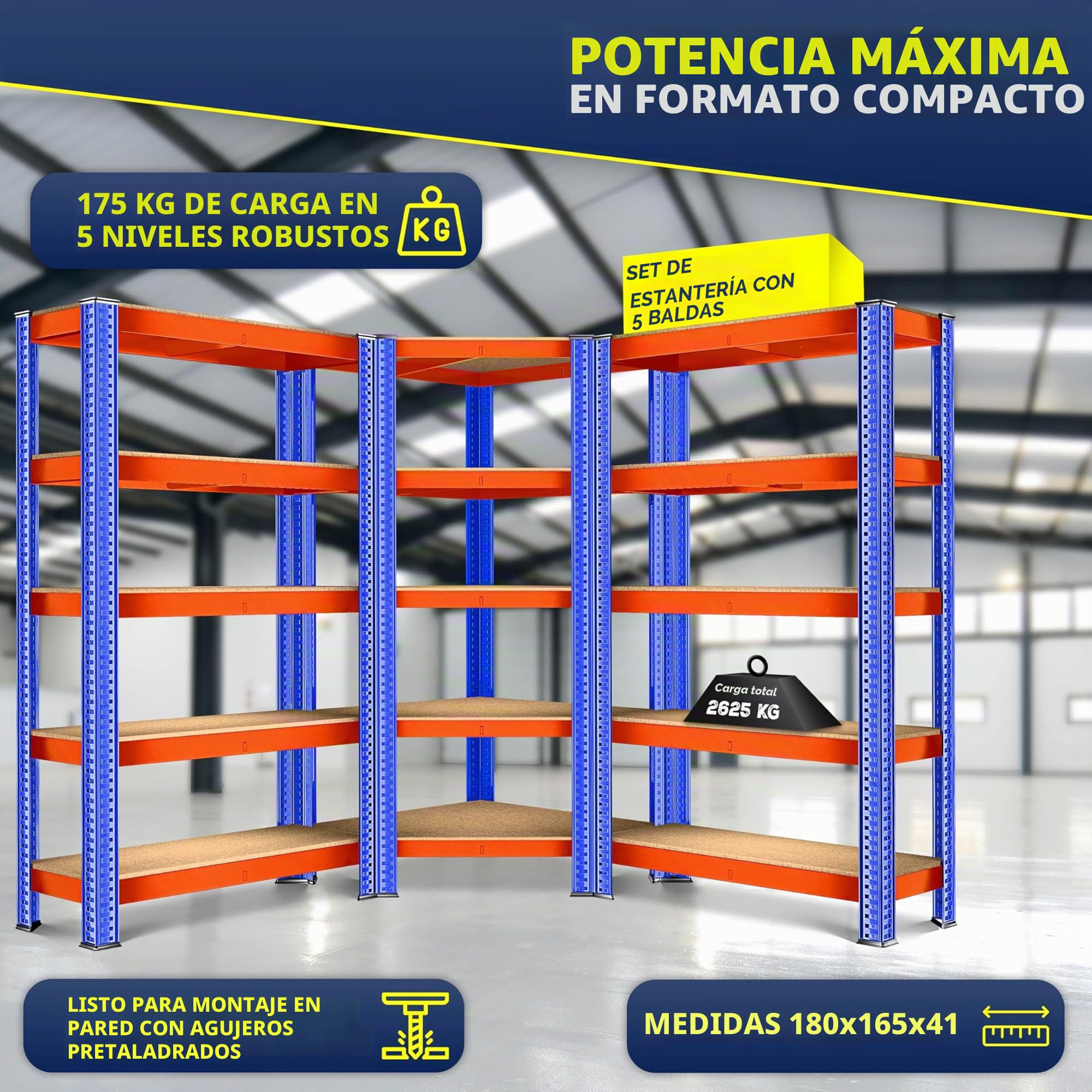 Masko Juego de 3 estanterías de Metal, 1 estantería esquinera y 2 estantes de Almacenamiento, 15 estantes, Tablero de Fibra de Densidad Media, 2625 kg, estantería para Taller, sótano, Garaje