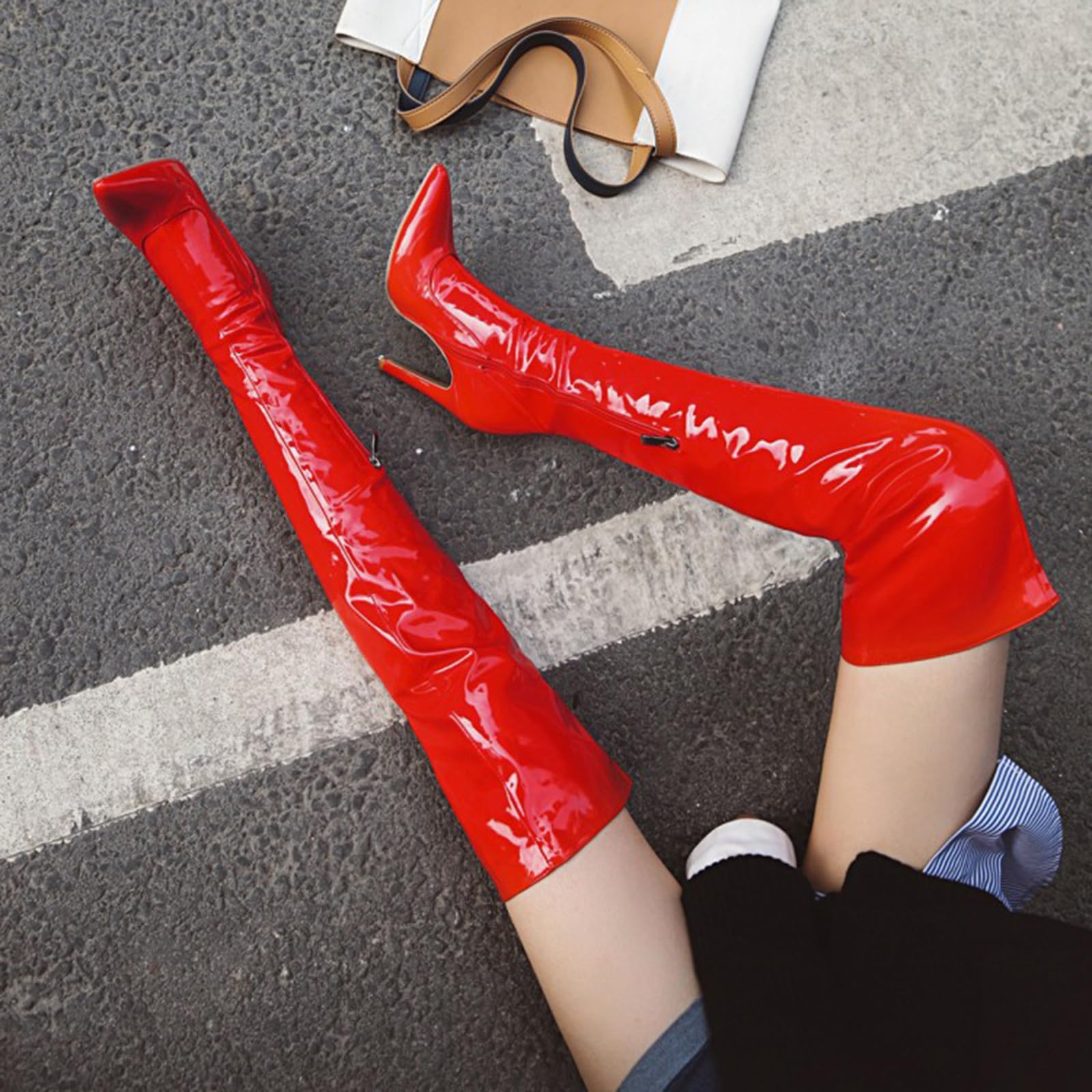 10.5CM Sexy otoño e Invierno Lado Cremallera Tacones de Aguja Botas de Jinete de Las Mujeres Altas sobre Las Botas de la Rodilla
