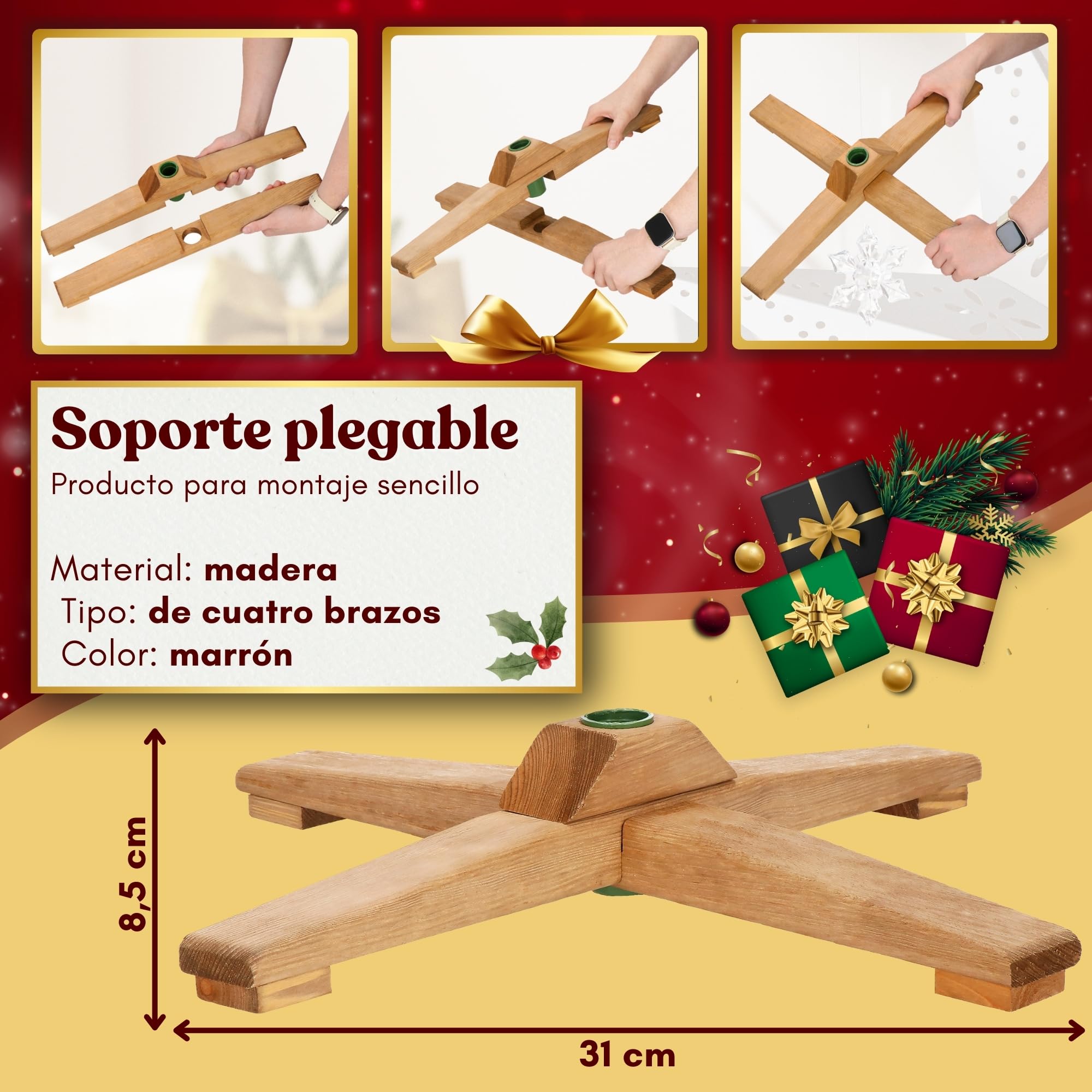 Árbol de Navidad artificial de abeto de 150 cm, con 310 puntas y soporte de madera resistente, para decoración de sala de estar, incluye bolsa de almacenamiento