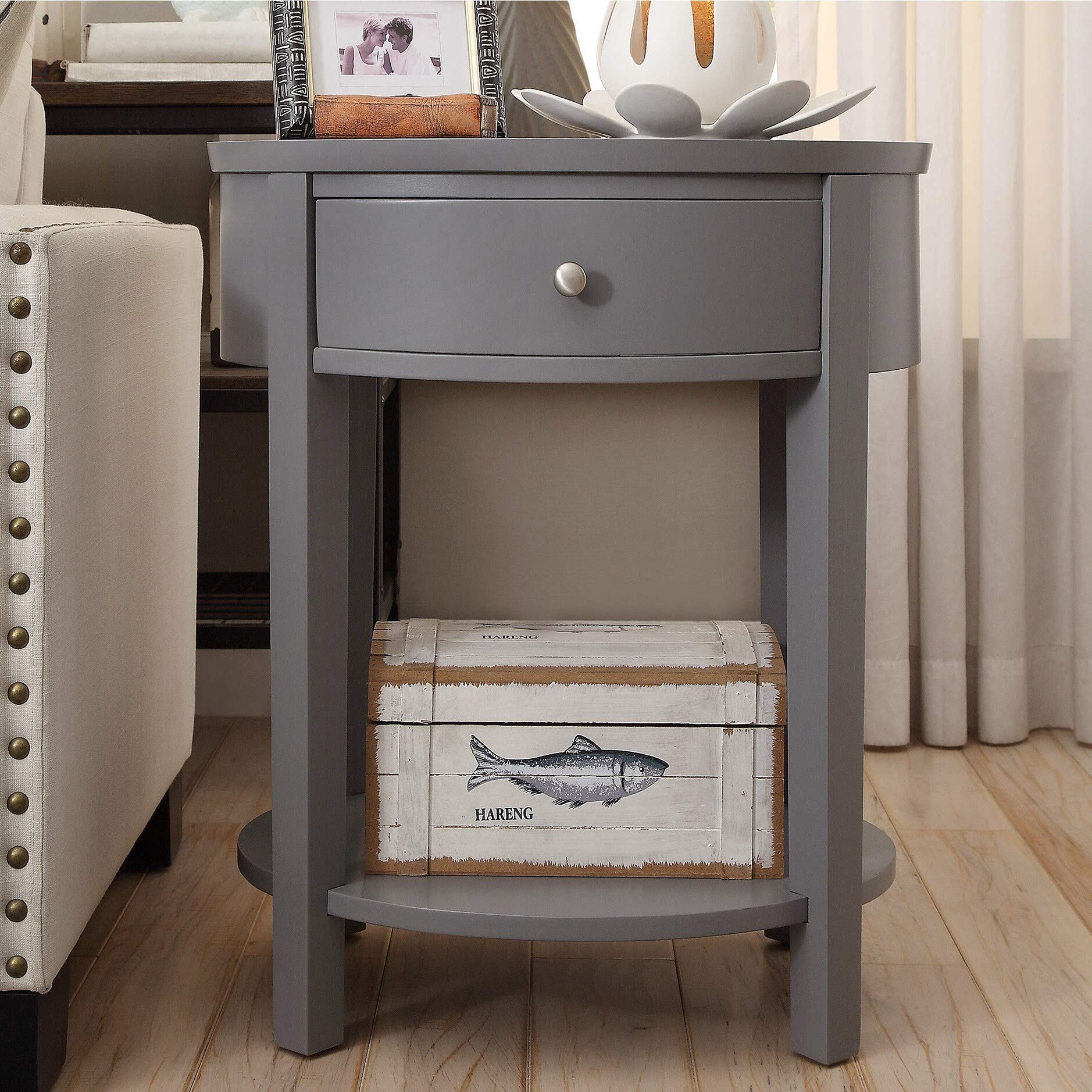Amazon Com Inspire Q Fillmore 1 Drawer Oval Wood Slf Accent End Table By Bold Grey Painted Furniture Decor