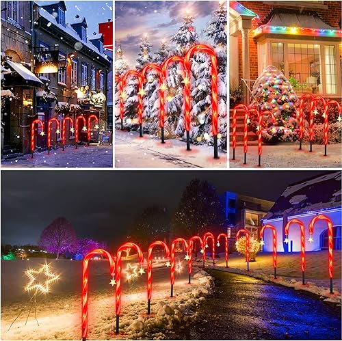 Miniatura 9 de Luces solares navideñas de bastón de caramelo para decoración de patio al aire libre, paquete de 12 luces de bastones de caramelo para decoración de