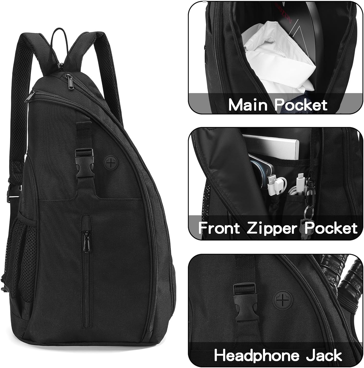 Tennis/Pickleball Bag, Adjustable Single/Dual Shoulder Backpack image 3