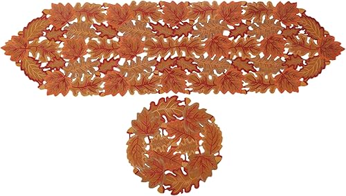 Miniatura 3 de GRANDDECO Camino de mesa de otoño de Acción de Gracias de 13 x 54 pulgadas con hojas de arce bordadas, decoraciones de mesa de cosecha de otoño para