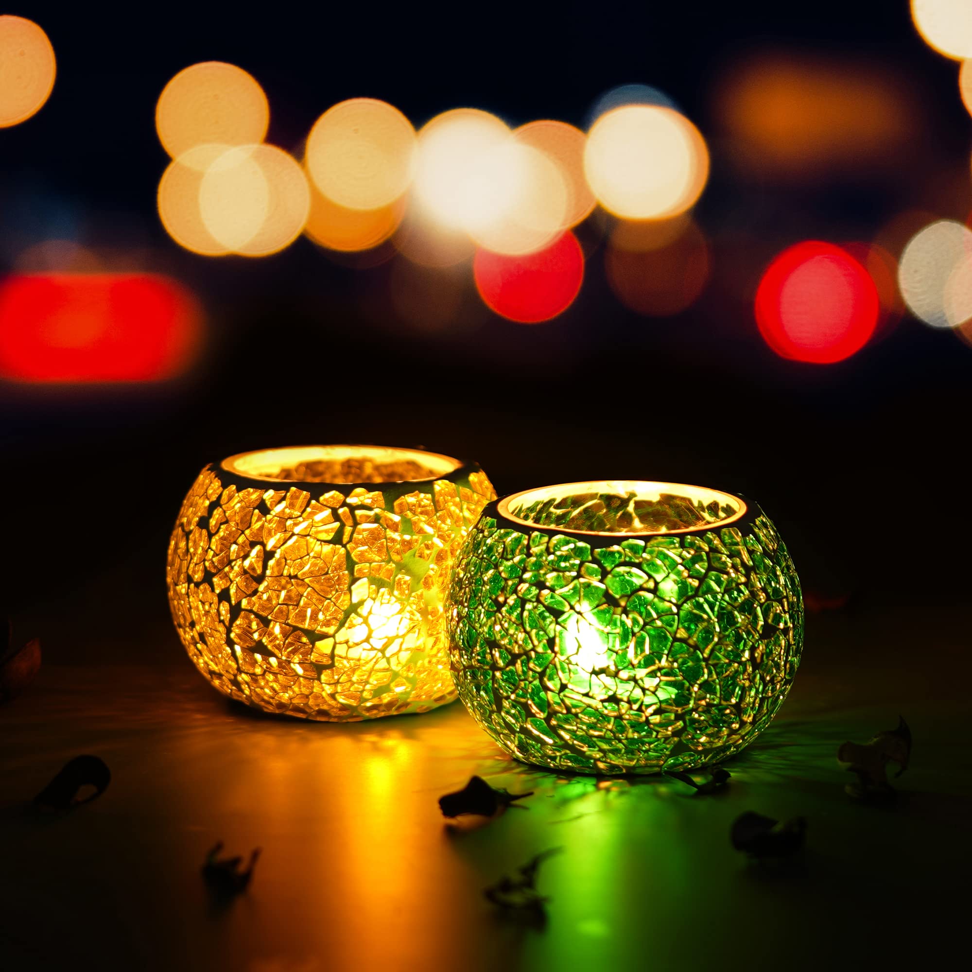 Red Mosaic Glass Tea Light Holder - Diwali Decor -8