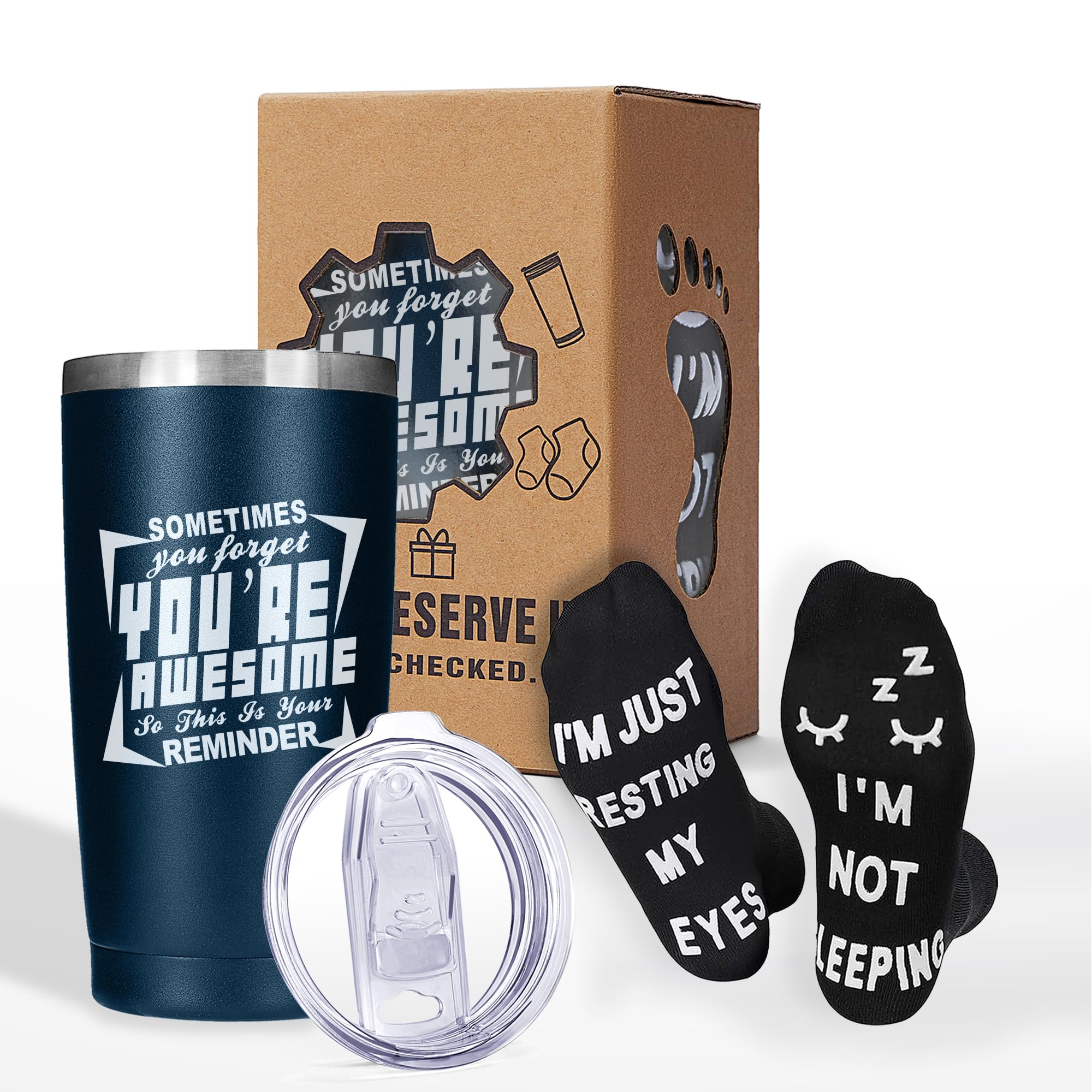 Amzsudy Fathers Day Gift for Dad from Daughter, Son, Thank You Christmas Birthday for Friends Handyman Grandpa Coworker Teacher Husband, Mens Gift Sets, 20oz Tumbler Mug Cup with Funny Socks