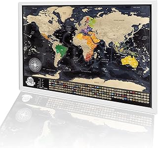 Scratch World Framed Map - Scratch Travel Map with Frame - Scratch Off World Map Poster - Framed World Map with Flags - Most Detailed Framed Map Gift