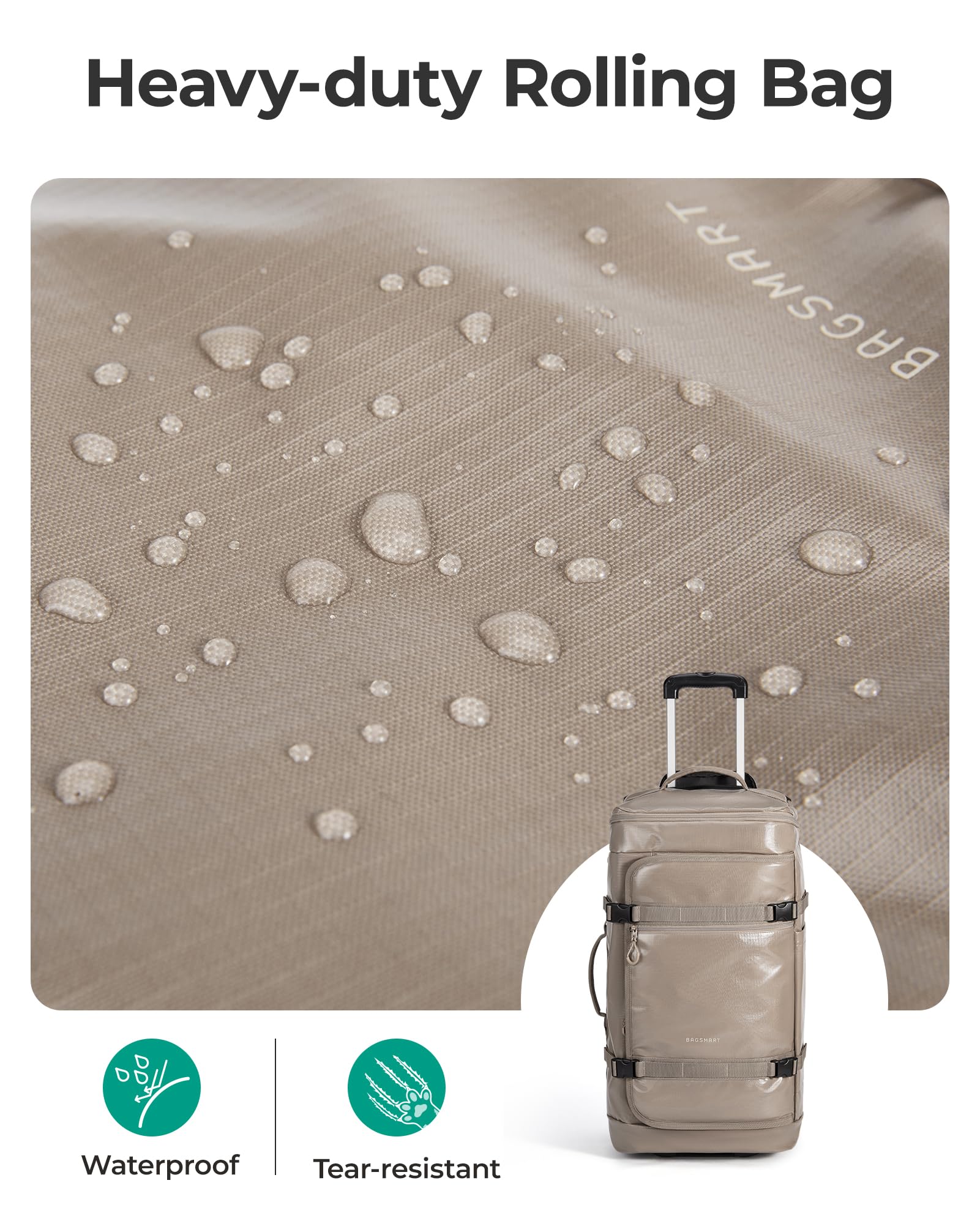 BAGSMART Rolling Duffle Bag with Wheels, Travel Duffel Luggage Bag for Women, Water Repellent Heavy Duty for Travel Camp, Grey, Medium, 48L: Black Large-70L