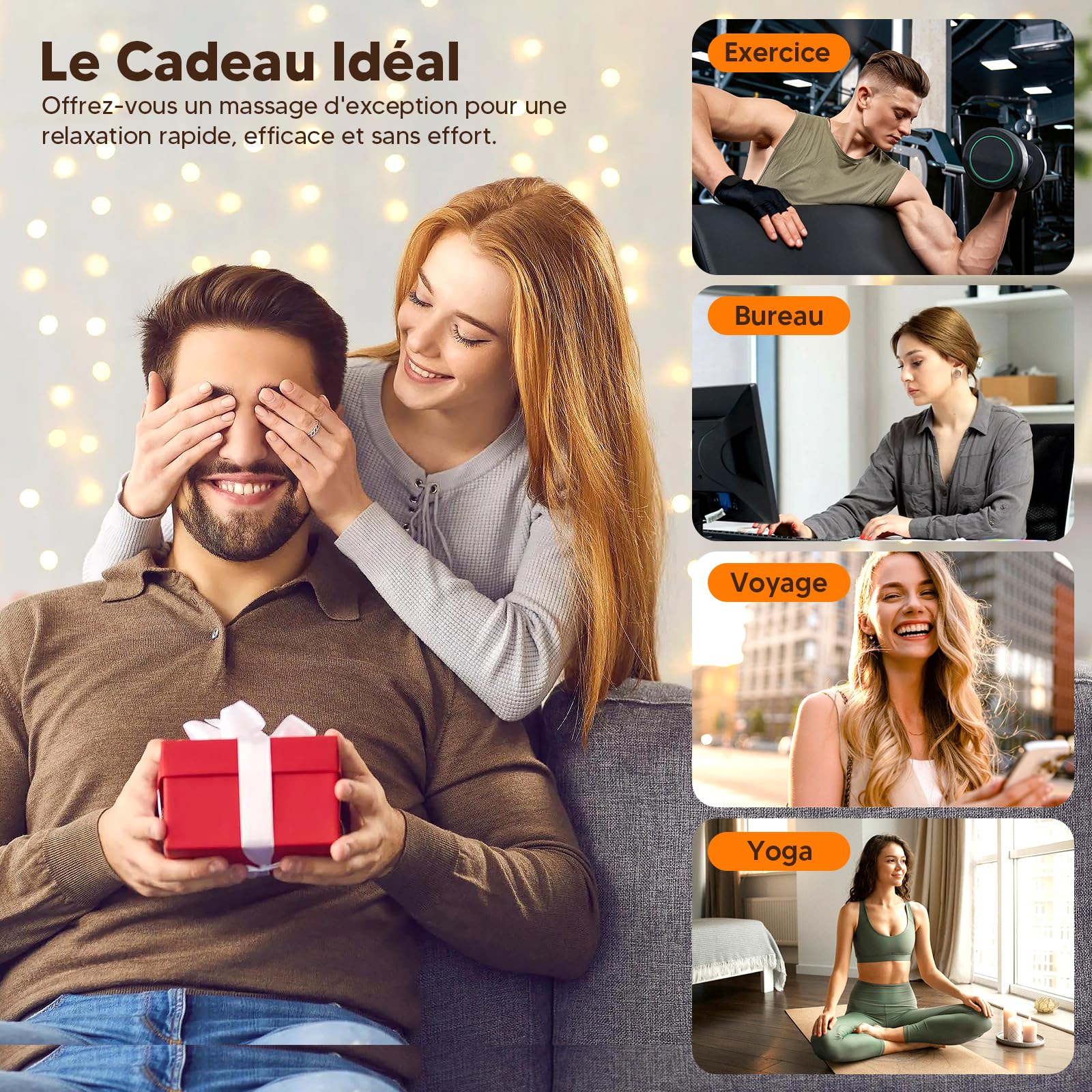Pistolet de Massage Électrique, 20 Têtes, 30 Niveaux de Vitesse, 4 Modes, pour Jambes, Bras et Taille, Noir