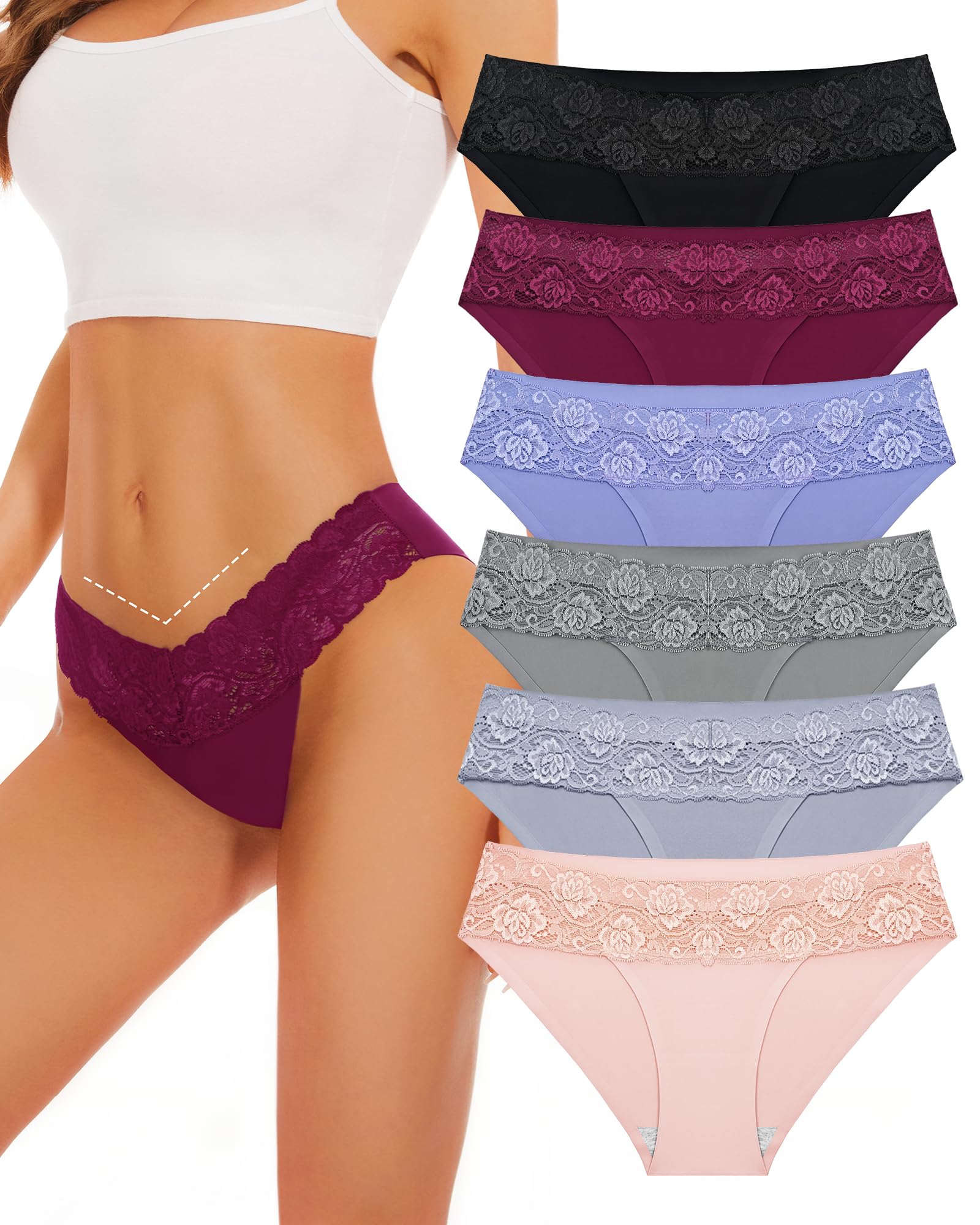 Sunm BoutiqueSeamless Underwear for Women Lace Panties No Show Bikini Underwear Sexy Cute Cheeky Hipster Stretch High Cut