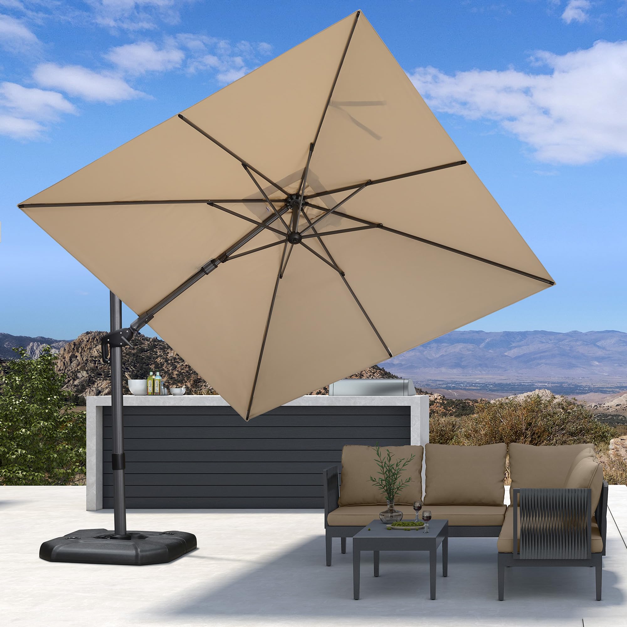 Tempera Parasol De Table De 2,7 M Avec Bouton Poussoir Inclinable Et