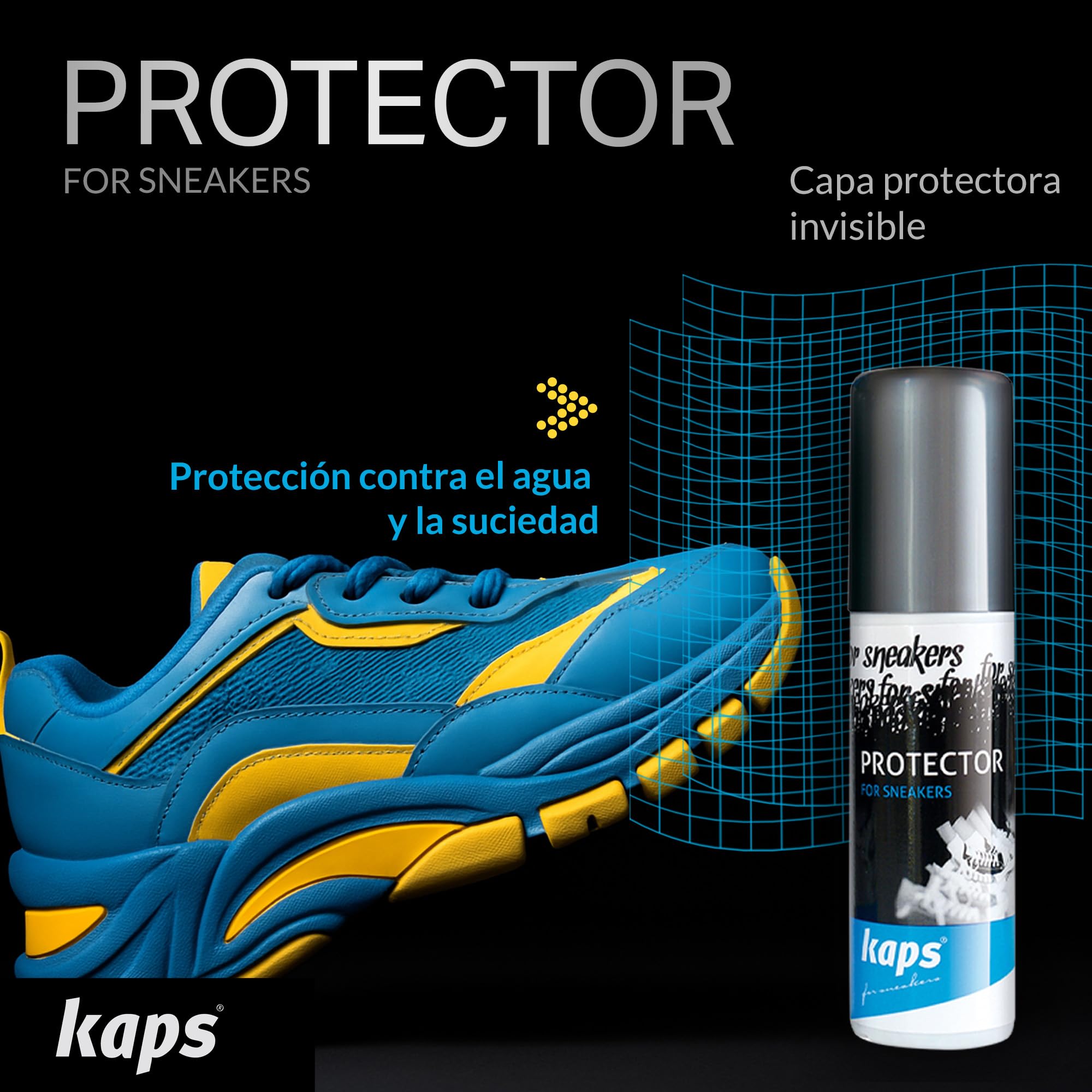 Kaps Sneakers Protector, Spray Impermeabilizante y de Protección contra la Suciedad para Zapatillas de Deporte y Calzado Informal, 100 ml