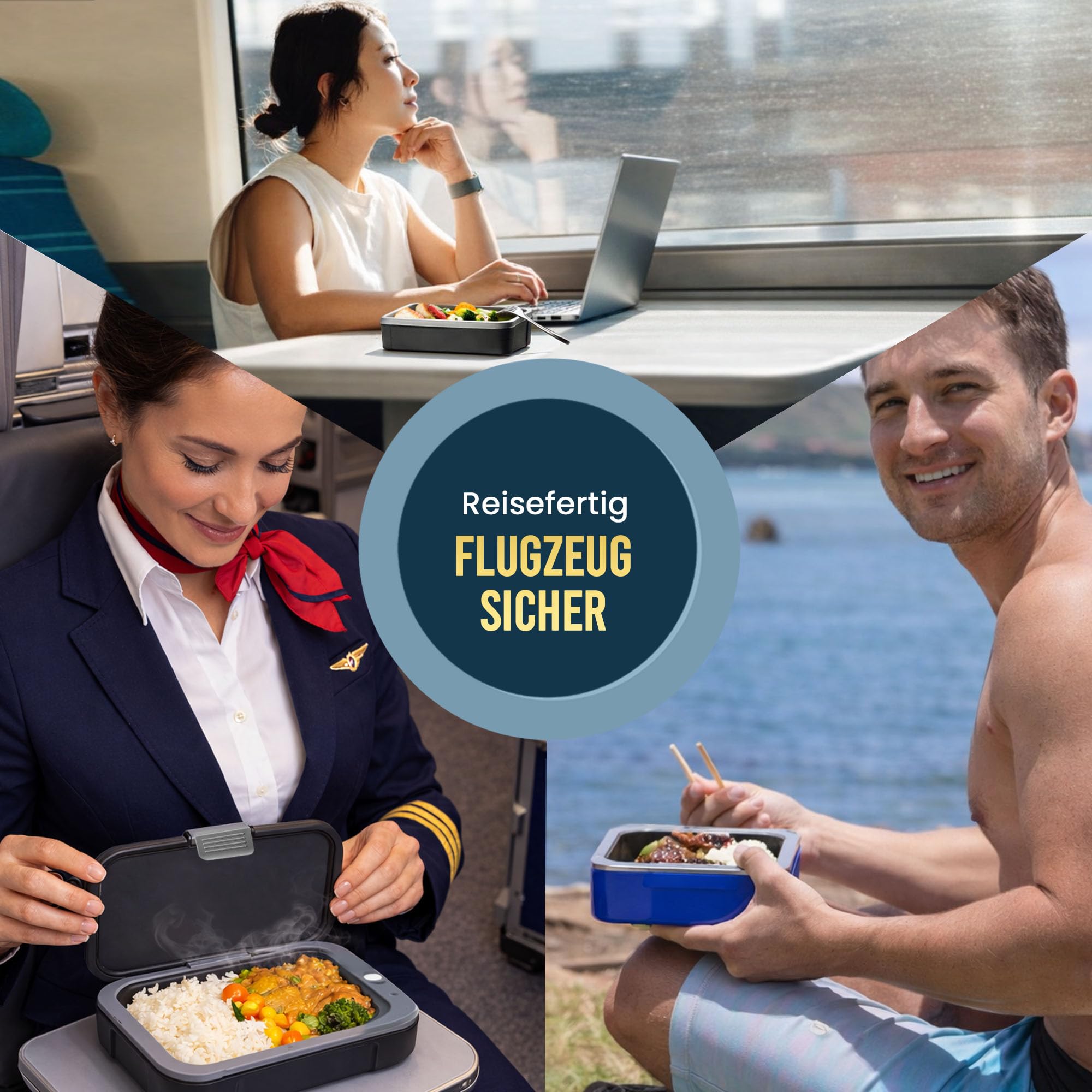 Hot Bento Plus – Elektrische Lunchbox mit Akku, Selbstheizend, Kabellos, Speisenwärmer, Aufladbare Elektrisch Beheizbare Lunchbox – Ozeanblau