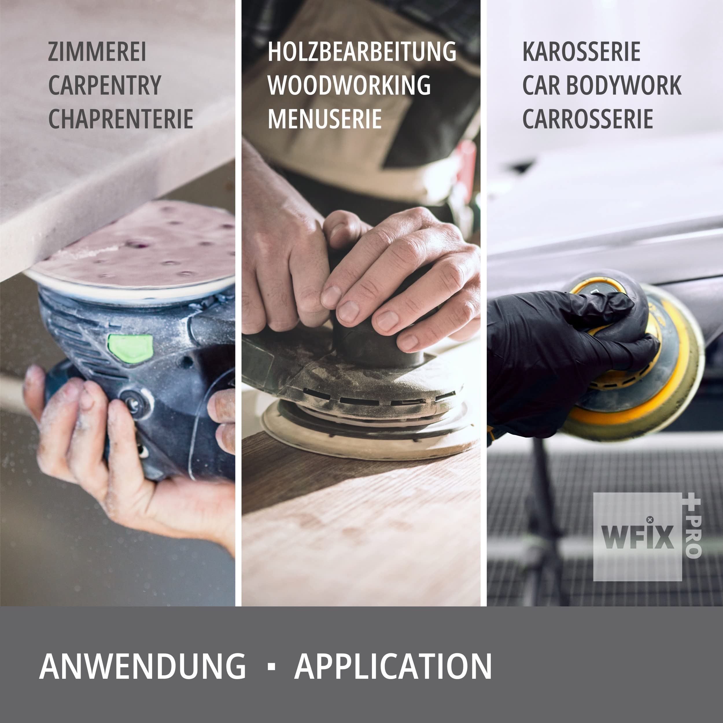 Wfix PRO F225 Dischi Abrasivi 150 mm P320 fine, 100 Pezzi, 48 Fori | 150 mm, P320, 100 pezzi, 48 fori, ossido di alluminio, rivestimento stearato, per carrozzeria, nautica, carpenteria e legno