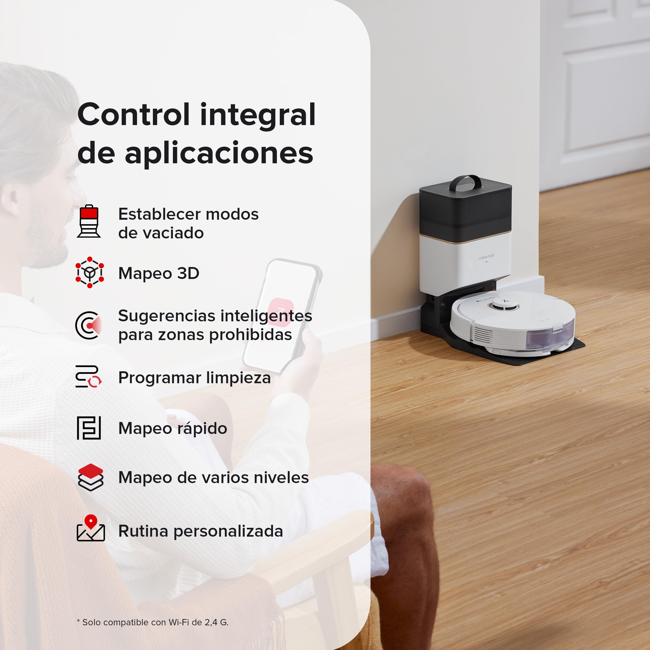 roborock Q8 Max+ Robot Vacuum Cleaner with Suction Station, DuoRoller Brush, 5500Pa Suction Power, 2.5 L Dust Bag, 350 ml Water Tank, Mop Robot PreciSense LiDAR Navigation (White) view 8