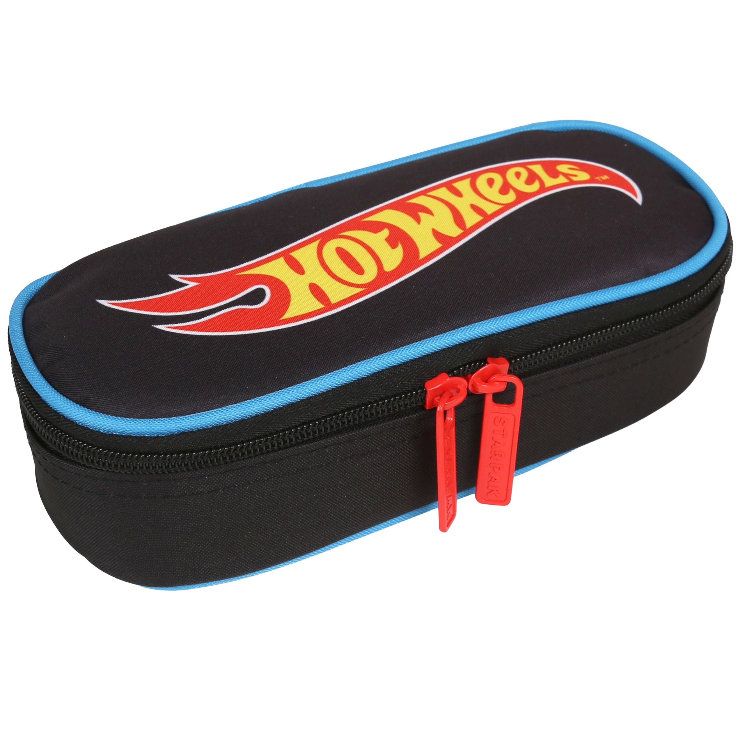KOMOROWY piórnik szkolny dla GRACZA, saszetka OWAL dla chłopca (Hot Wheels, 5x22x10 cm)
