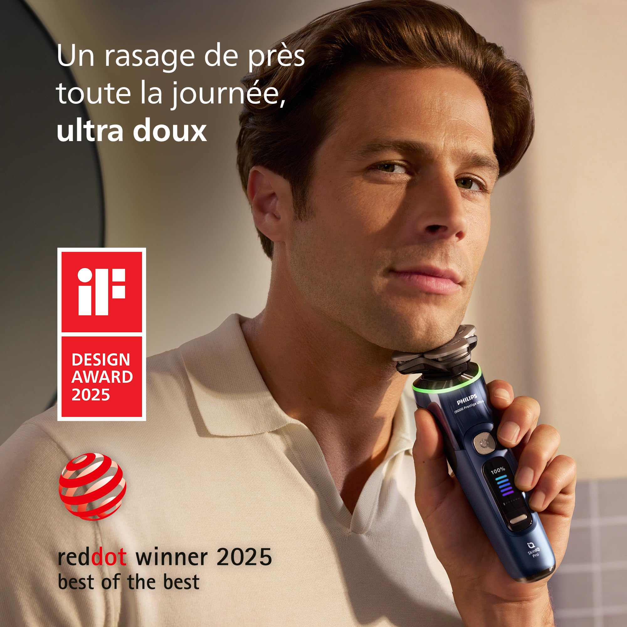 Philips Rasoir i9000 Prestige Ultra, Rasoir électrique 100% étanche, Technologie Skin IQ Pro, Système Triple Lift & Cut, Lames de précision NanoTech rotatives 360°, 5 modes de rasage, XP9401/38