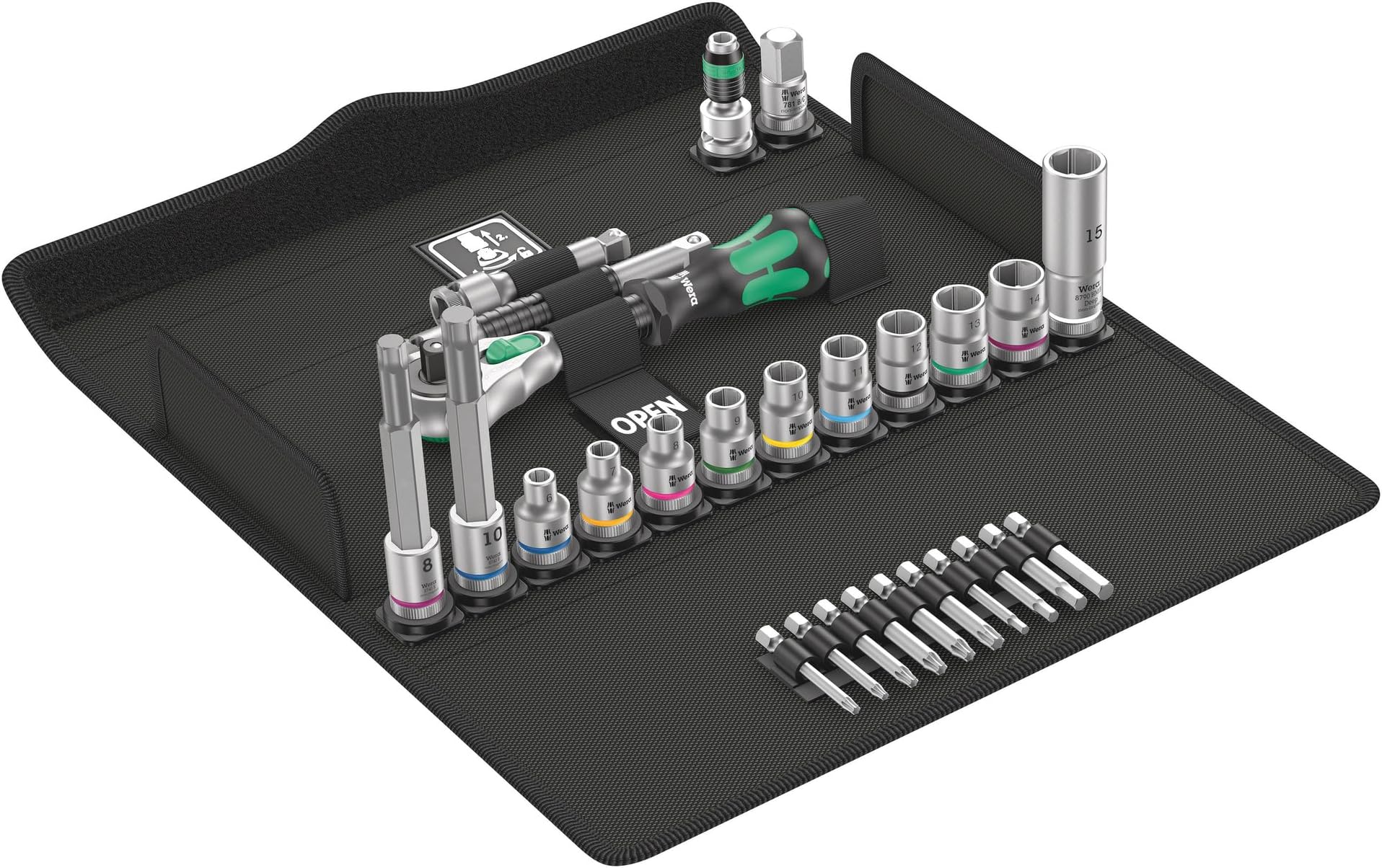 Wera 05135949001 Kraftform Kompakt Zyklop MS1 Metal/Speed 1/4 Zoll, 8-teilig, 8 Stück, Farbig