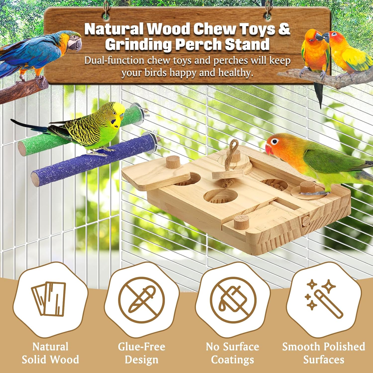 BNOSDM Foraging Toys for Bird Wooden Parrot Puzzle Feeder Training Toy 4Pcs image 2