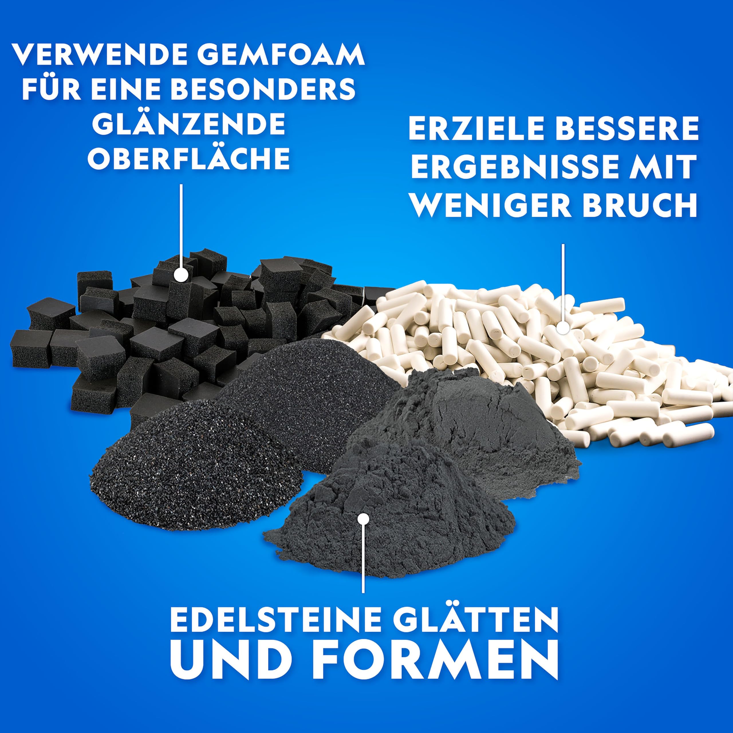 Blue Marble NATIONAL Geographic Trommelpolierer Zubehör – 4 Phasen Siliziumkarbid Grobpolierpulver, Steinschleif-Set mit 680 g Keramikfüllkörper & GemFoam Poliermedium