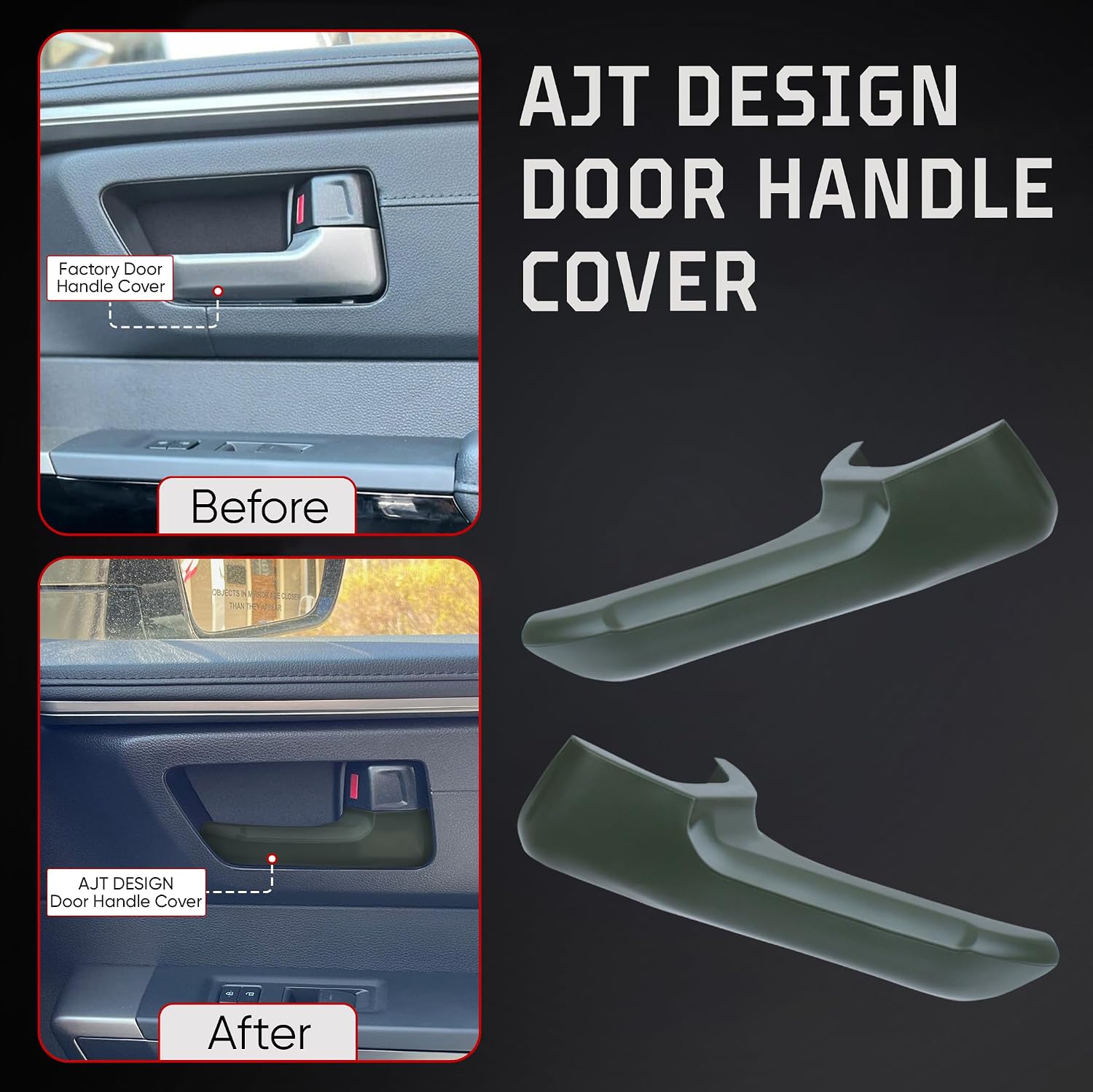 AJT DESIGN Door Handle Covers Compatible with Toyota Tundra (2022+), Tacoma (2024+) & 4Runner (2025+) | Interior Accessories | High Strength ABS Plastic | Made in USA | 4 Piece Set - Army Green
