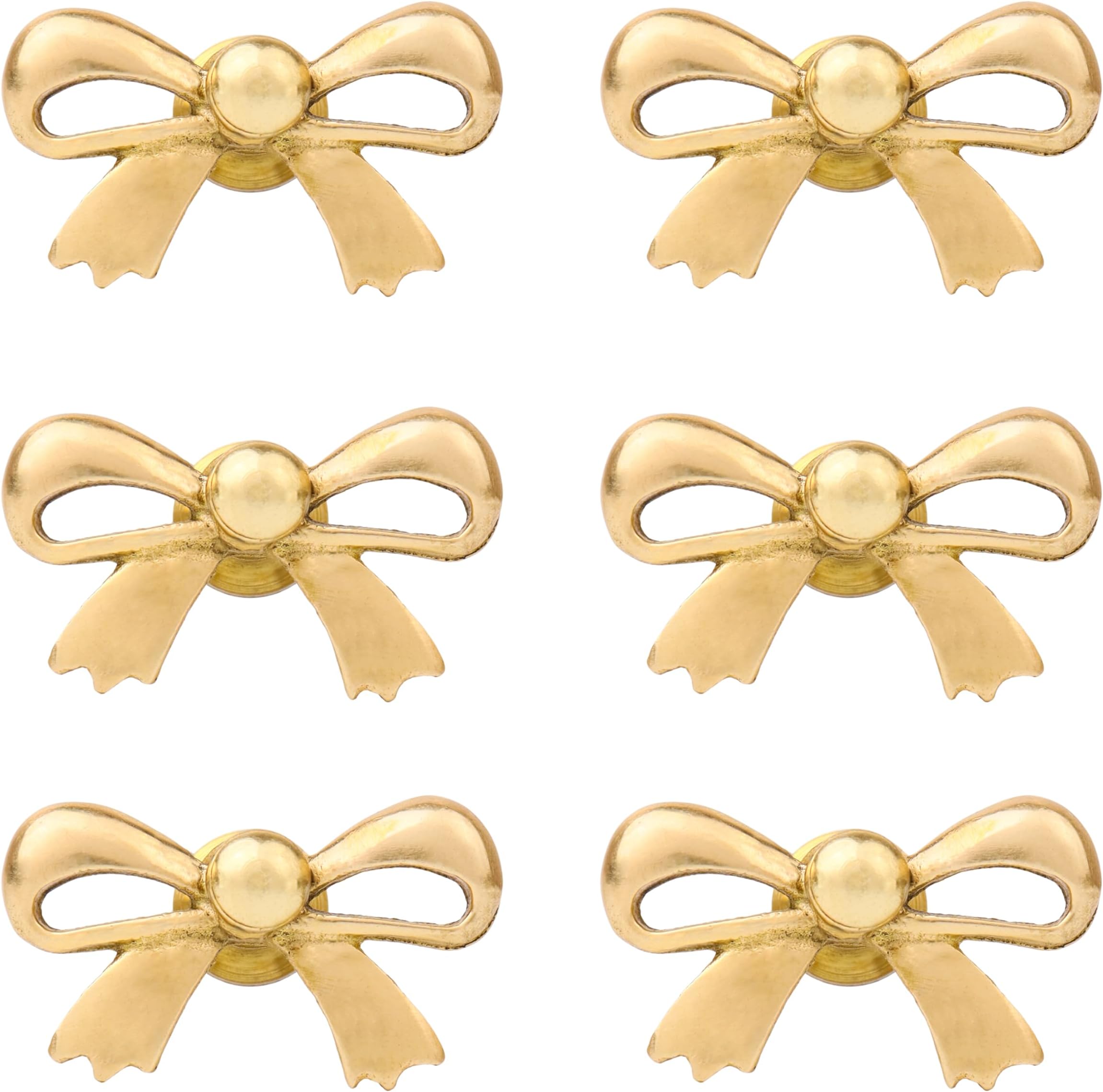 Indian Shelf 6 Pieces Brass Gold Bow Drawer Knobs for Kitchen Cabinet Hardware Nursery Door Decorative Kids Dresser Knobs Pulls Premium Vintage
