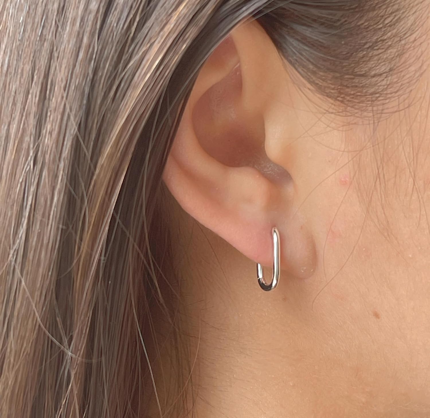 Sterling Silver Rounded Rectangular Huggie Earrings in Gold Finish - Image 9