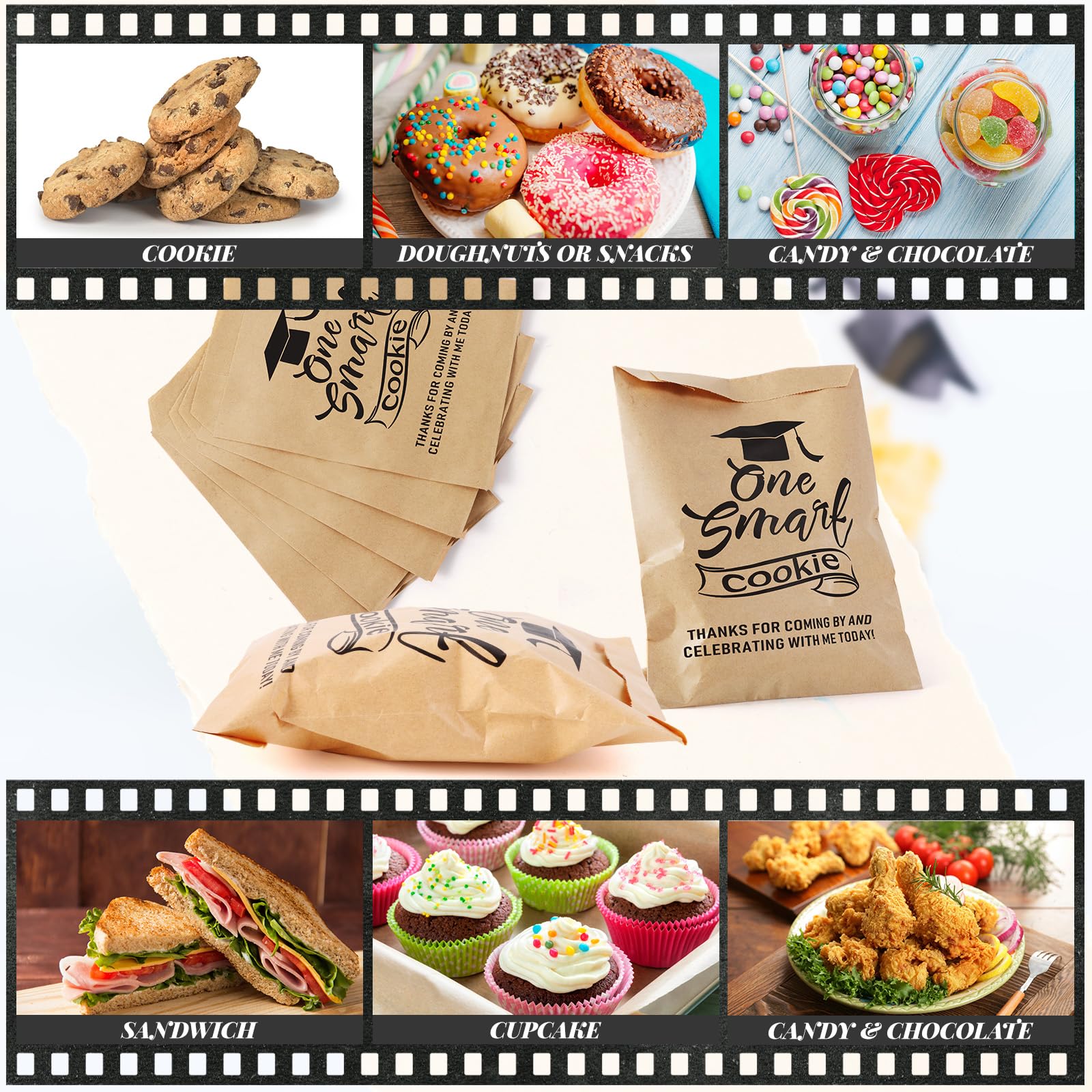 200-Pack Graduation Gift Bags – 'One Smart Cookie' Kraft Paper Treat Bags, Self-Seal - View #13