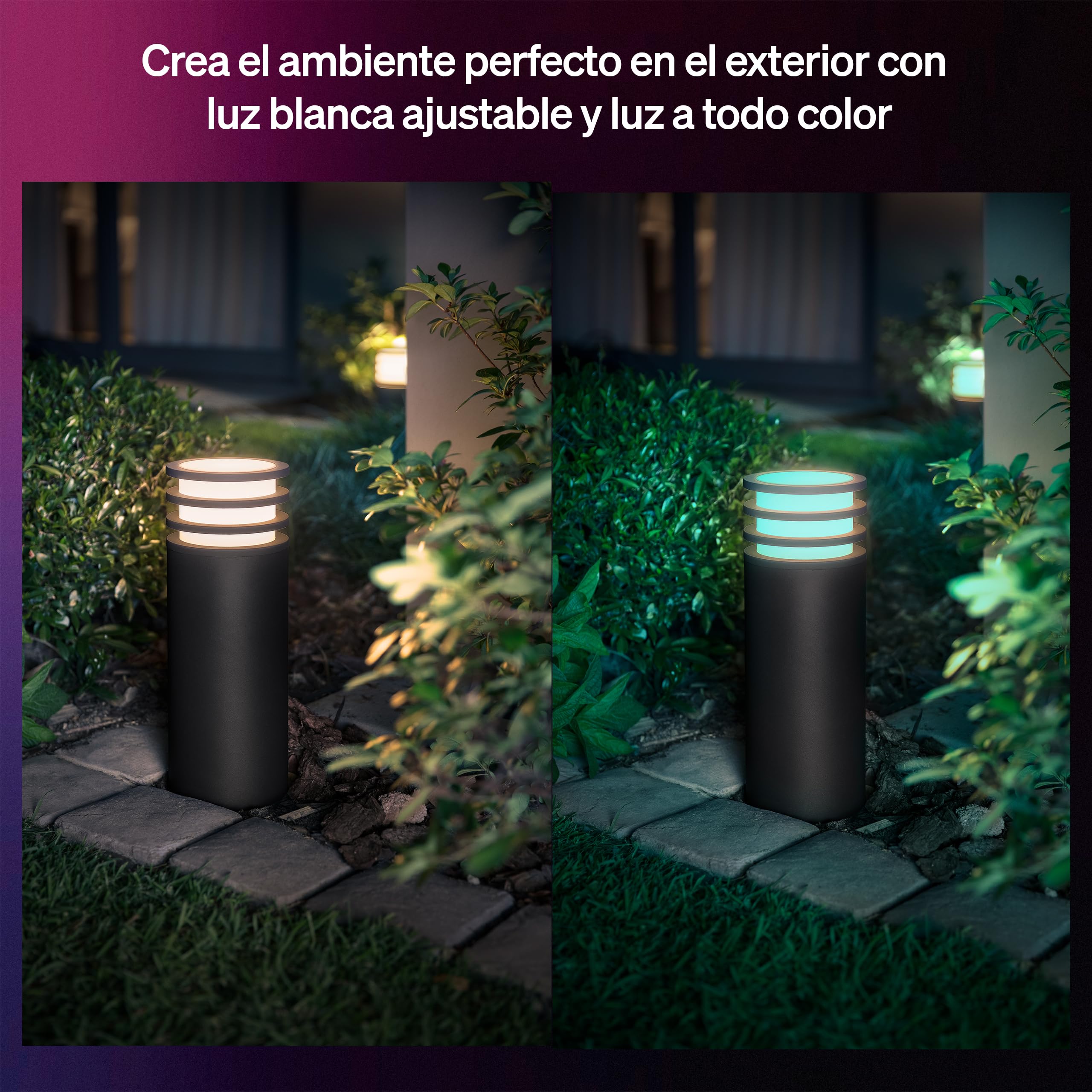 Philips Hue Lucca Lámpara de Pedestal para Exterior, Luz Blanca y de Color Ajustable, Brillante, 1100 lm, con Bombilla A60, Regulable, IP44 Resistente a Intemperie, Compatible con Matter, Zigbee