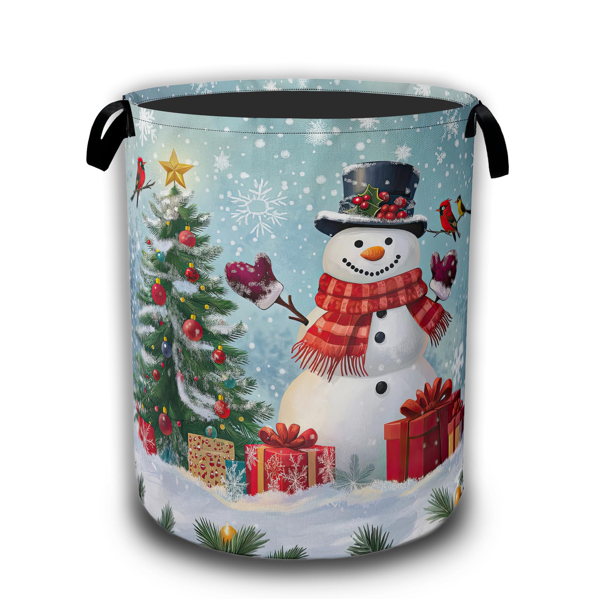 Christmas Laundry Baskets,Cute Snowman Laundry Hamper,Storage Basket with Handles for Bathroom Bedroom College Dormitory Living Room Nursery Organizer 16"x20.8"