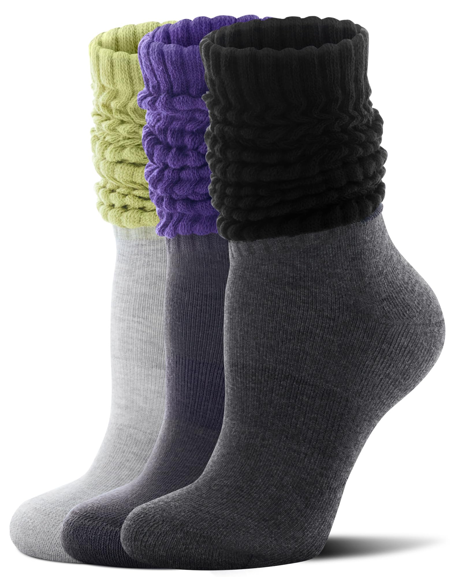 FITRELL Slouch Socks for Women, 3 Pairs Soft Cotton Knee High Scrunch Tube Boot Socks