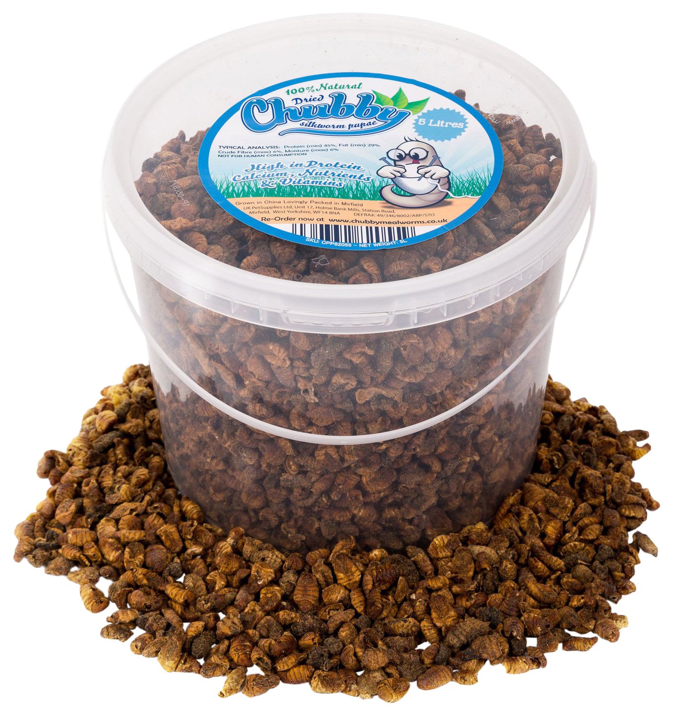 Chubby Mealworms Dried Silkworm Pupae (5 Litre), Dried Silkworm for Wild Birds, Koi Fish, Reptiles, Turtles & Other Animals, High Protein Koi Food