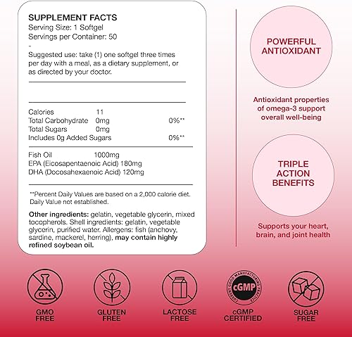 Miniatura 5 de Basic Brands Smart Heart Omega-3 Aceite de pescado, 1000 mg, 50 unidades