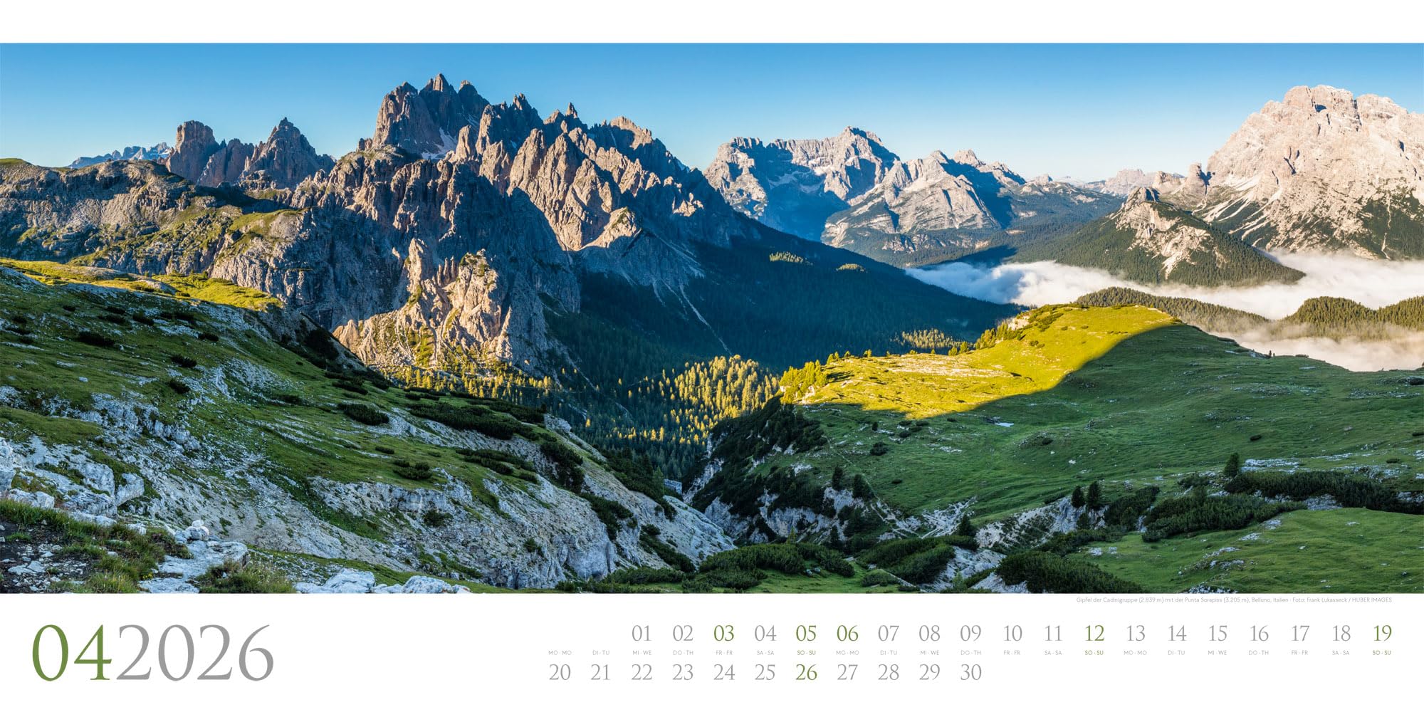 Dolomiten Kalender 2026 | Bildgewaltiger Berge-Kalender im schlanken Querformat (66x33 cm) | Südtirol für Alpinist:innen und Wander:innen