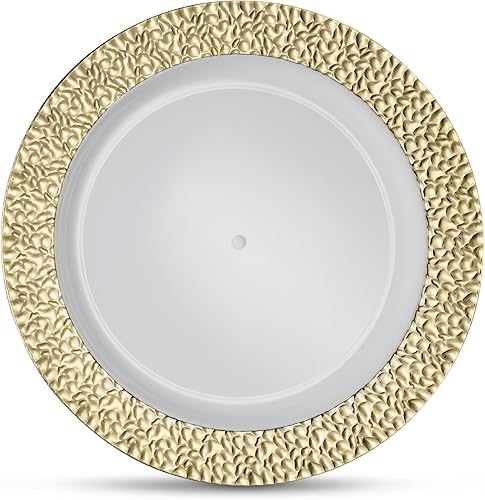 Miniatura 4 de 16 platos de 9 pulgadas Laura Stein Designer Vajilla de plástico pesado de alta calidad con borde dorado, plato de fiesta y boda, serie Glitz,