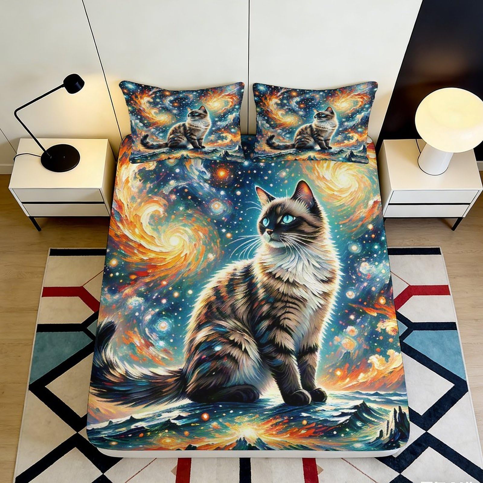 3D Printed Fitted Sheet Microfiber Galaxy Starry Sky Bed Cover for Bedroom, Dormitory, and Guest Room Protection and Decor 90x200x25cm