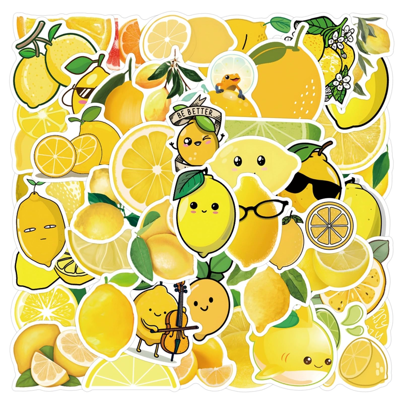 50 Pcs Lemon Stickers Laptop Car Scrapbook Phone Skateboard Suitcase Luggage Bike Cute Lemon Vinyl Waterproof Aesthetic Personalised Stickers for Teens Boys Girls Adults