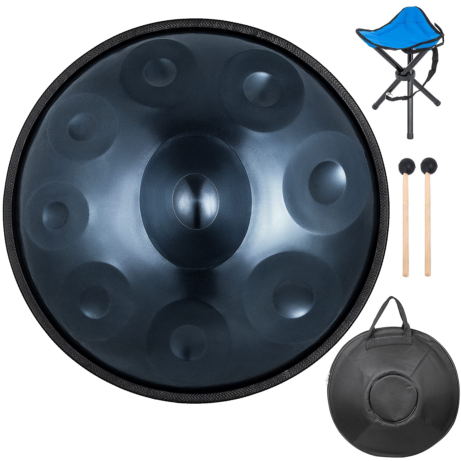 Blue Harmonic Handpan Drum Hand Pan in D-Moll 9 Töne 22 Zoll Stahl Handtrommel mit weicher Hand Pan Tasche Hand Pan Hang Drum
